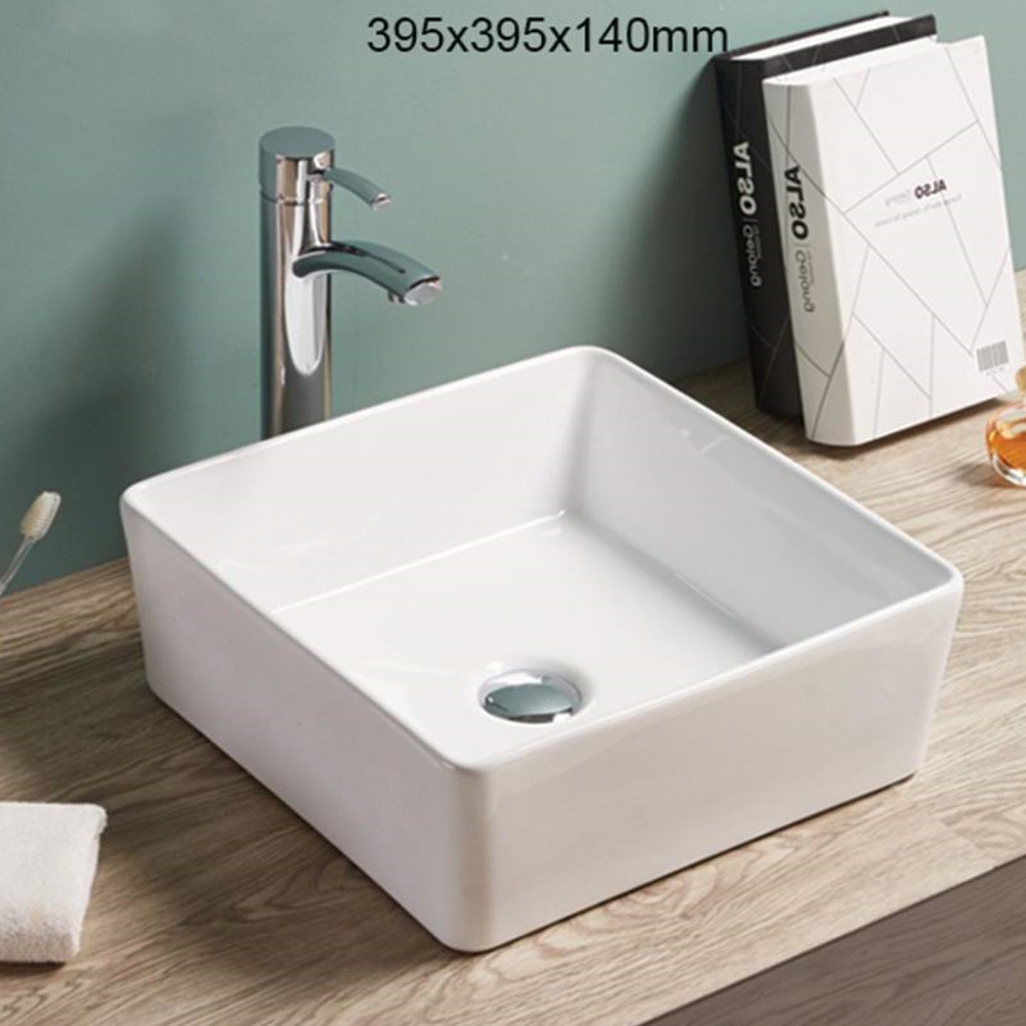 15.6-in. x 15.6-in. Square Bathroom Vessel Sink White Enamel Glaze