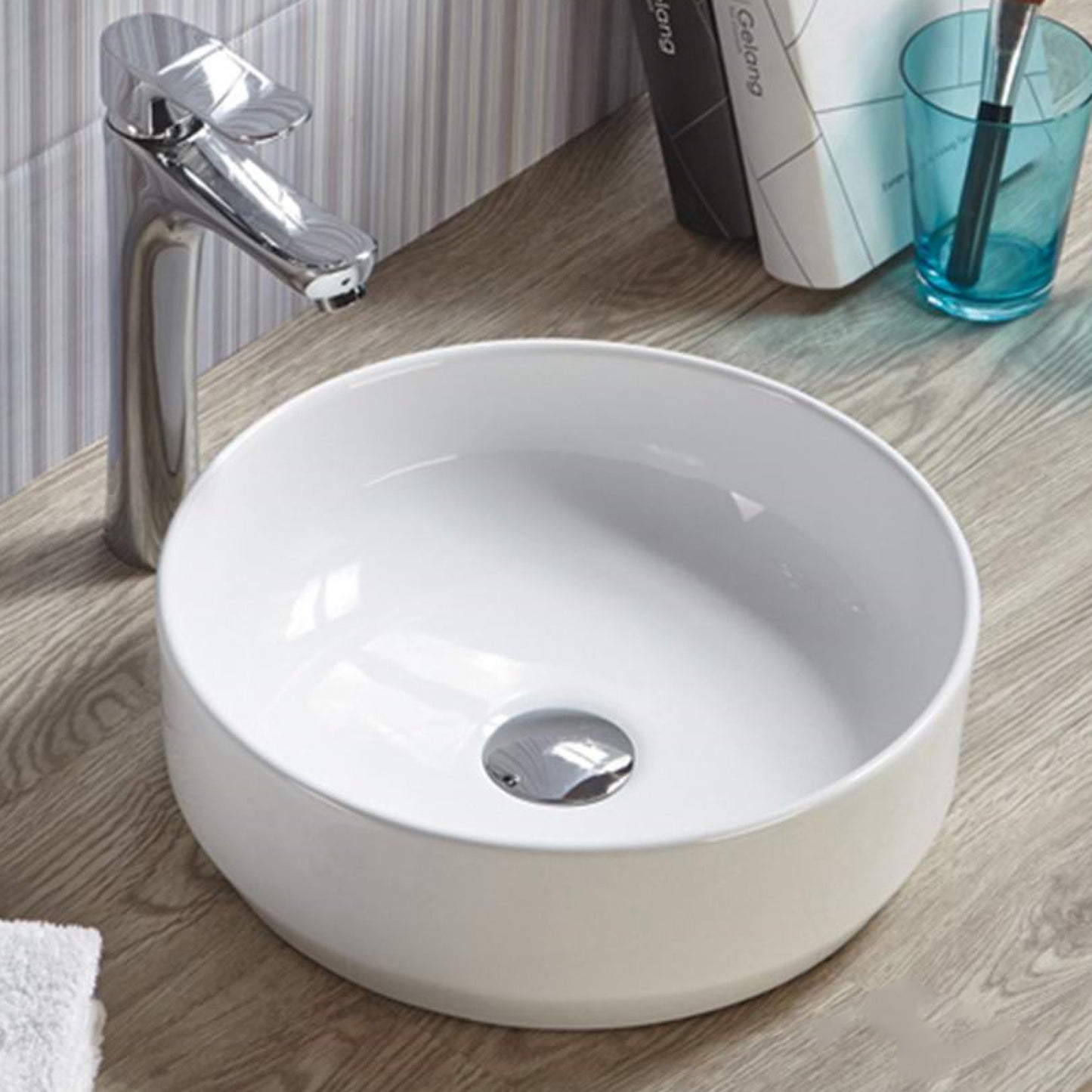 14-in. x 14-in. Round Bathroom Vessel Sink White Enamel Glaze