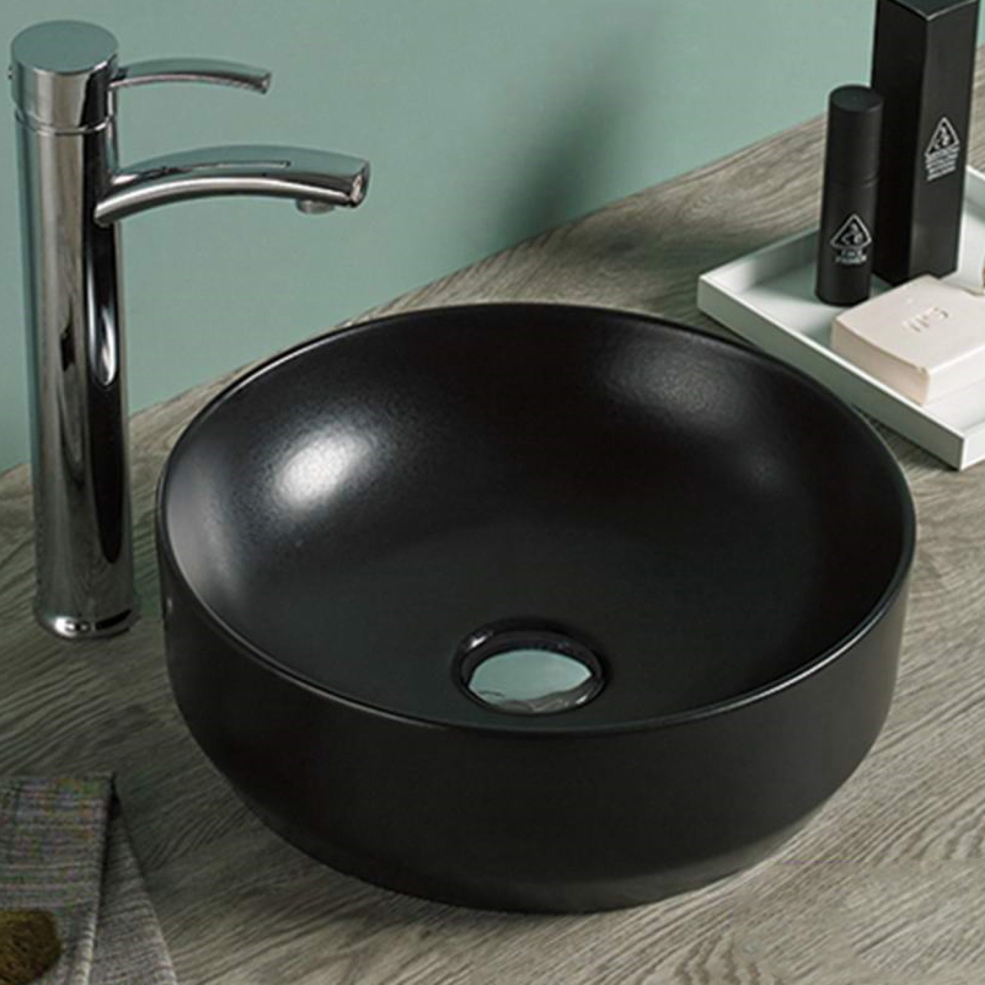 13.8-in. x 13.8-in. Round Bathroom Vessel Sink Black Enamel Glaze