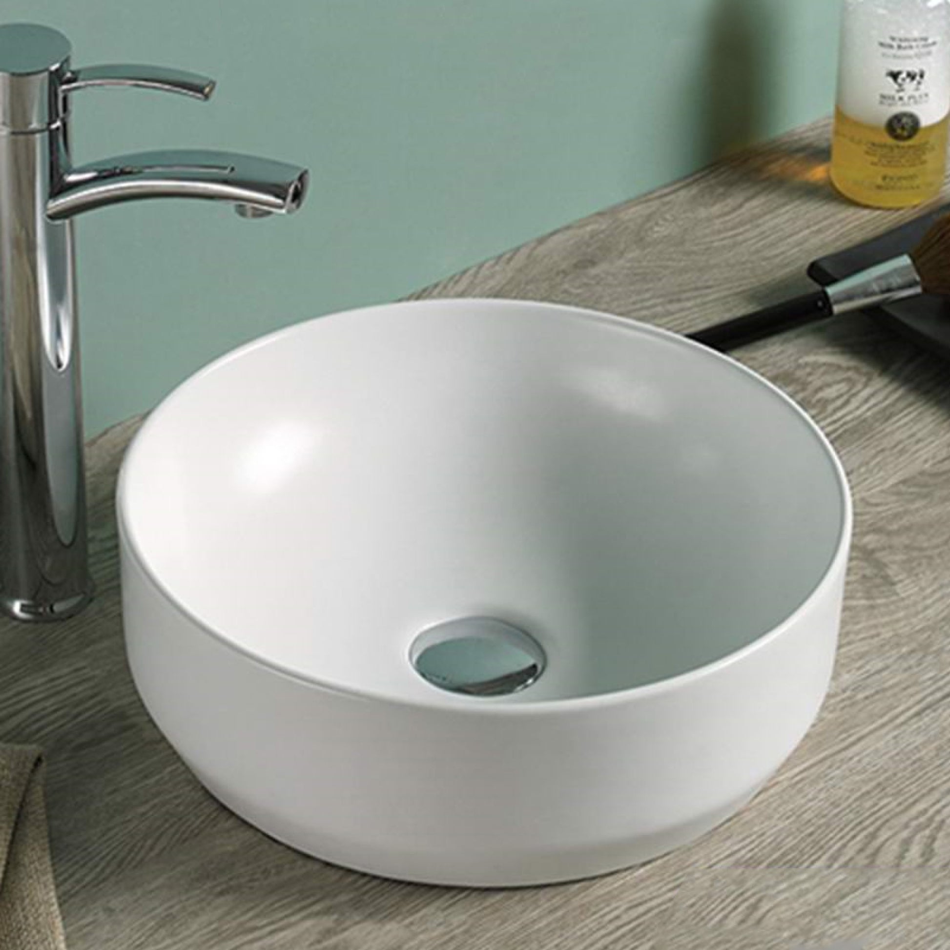 13.8-in. x 13.8-in. Round Bathroom Vessel Sink White Enamel Glaze