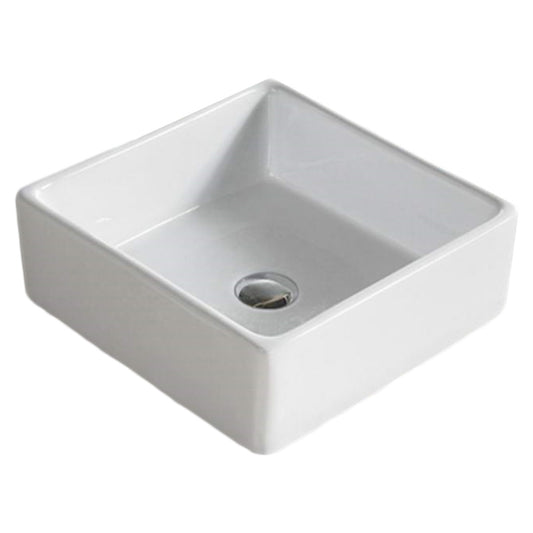 15-in. x 15-in. Square Bathroom Vessel Sink White Enamel Glaze