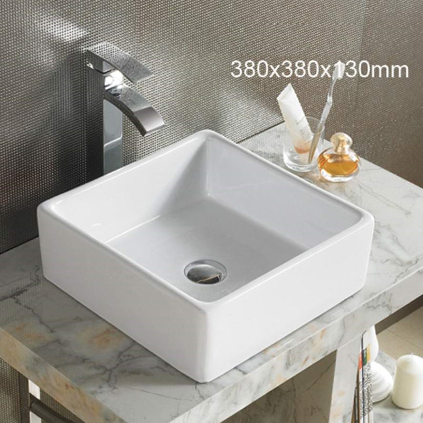 15-in. x 15-in. Square Bathroom Vessel Sink White Enamel Glaze