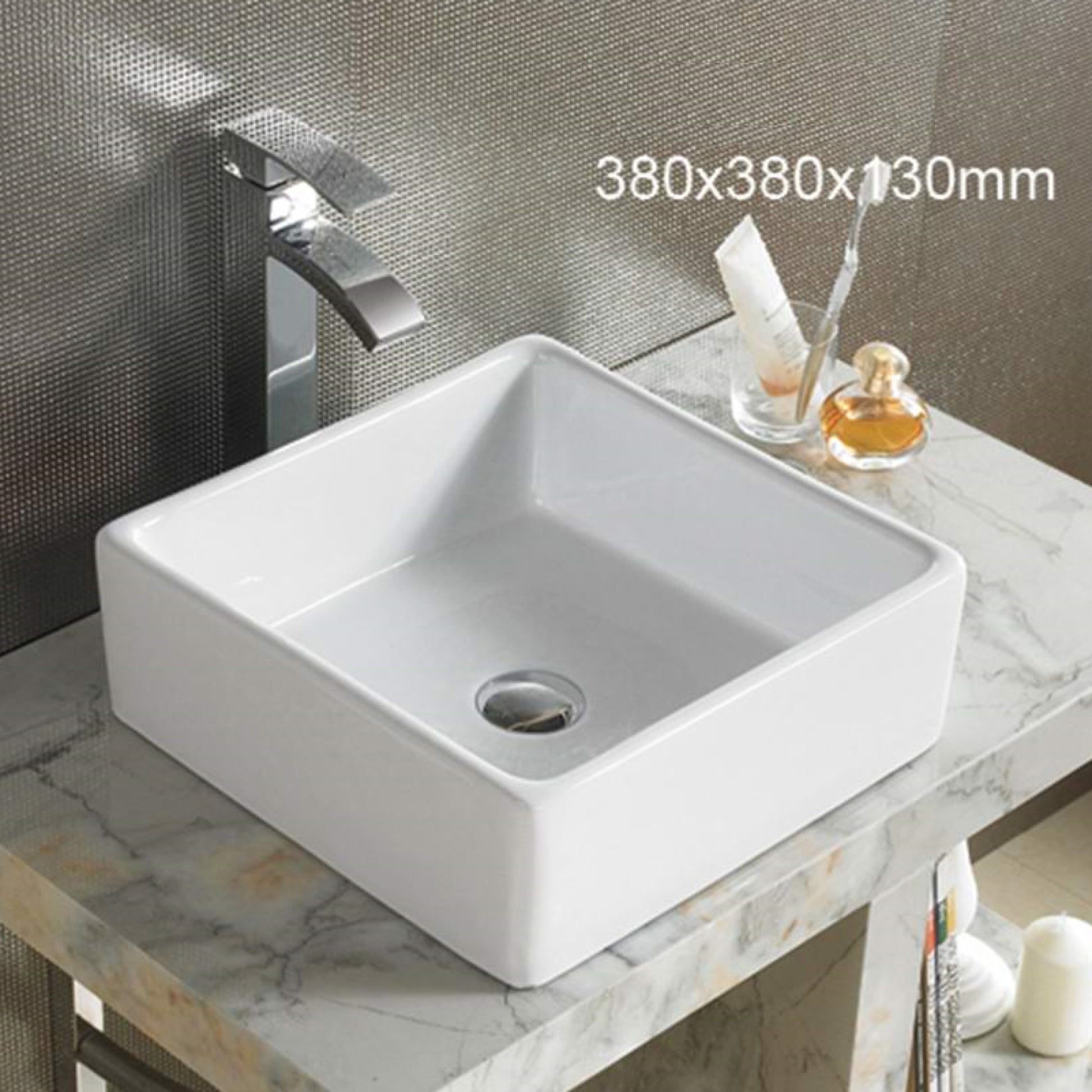 15-in. x 15-in. Square Bathroom Vessel Sink White Enamel Glaze