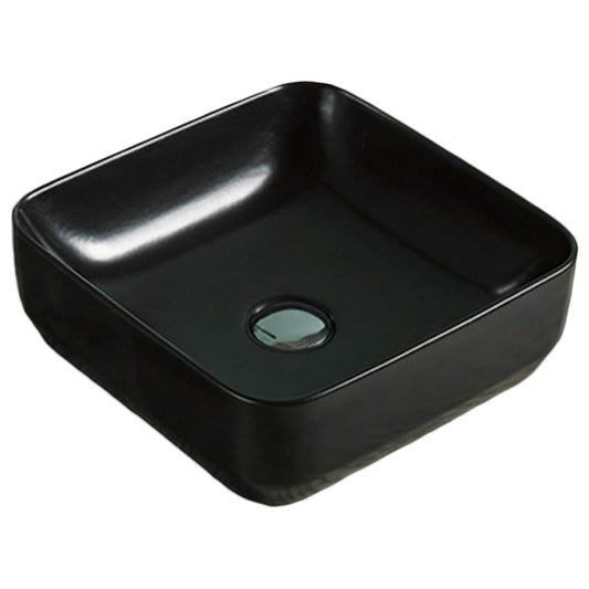14.2-in. x 14.2-in. Square Bathroom Vessel Sink Black Enamel Glaze