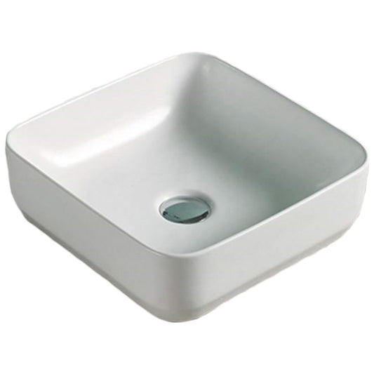 14.2-in. x 14.2-in. Square Bathroom Vessel Sink White Enamel Glaze