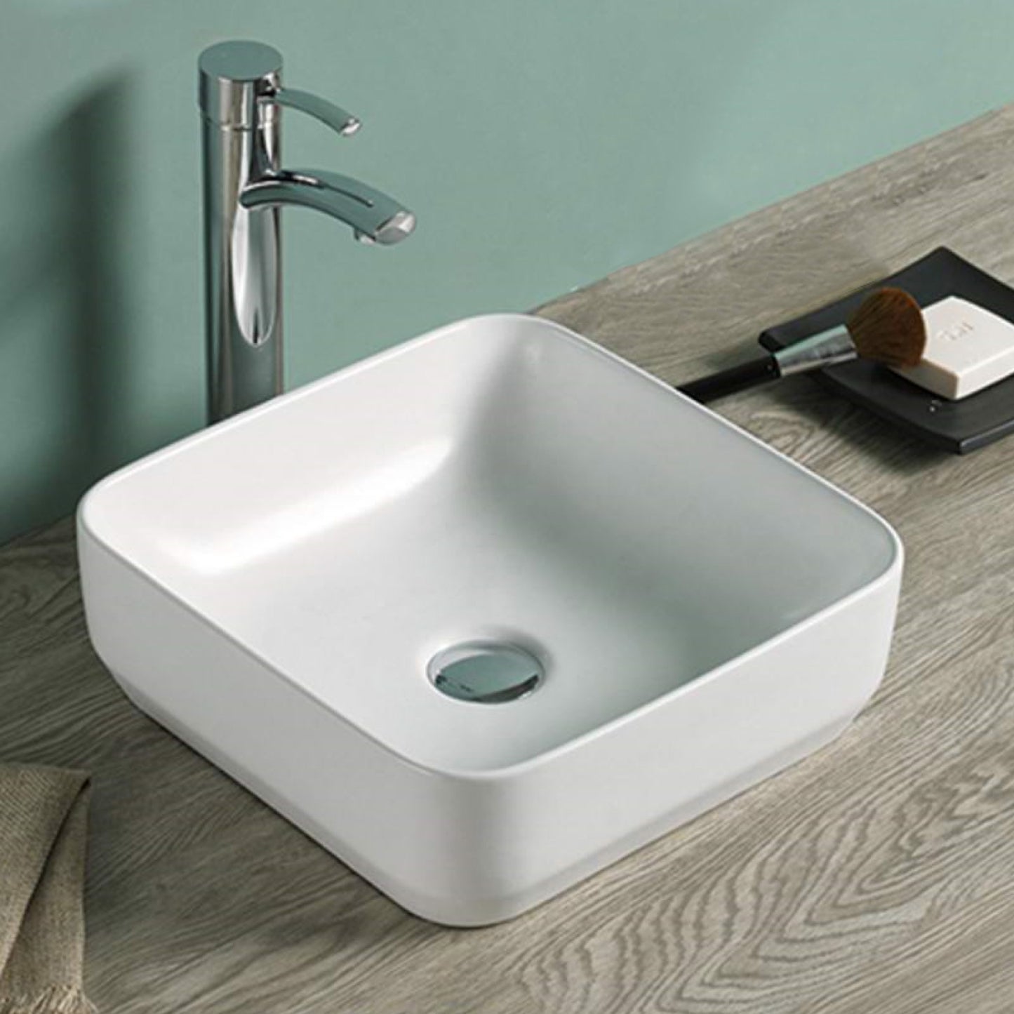 14.2-in. x 14.2-in. Square Bathroom Vessel Sink White Enamel Glaze