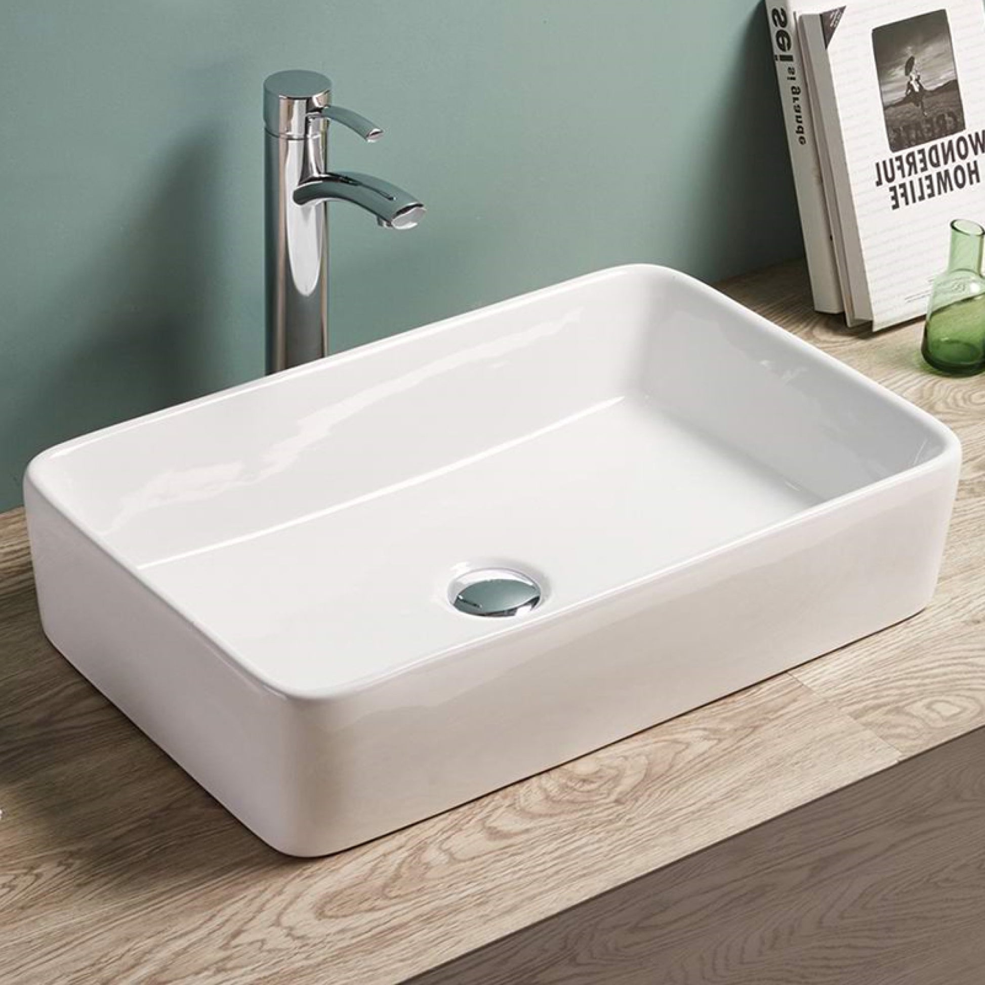 23-in. x 14.6-in. Rectangle Bathroom Vessel Sink White Enamel Glaze