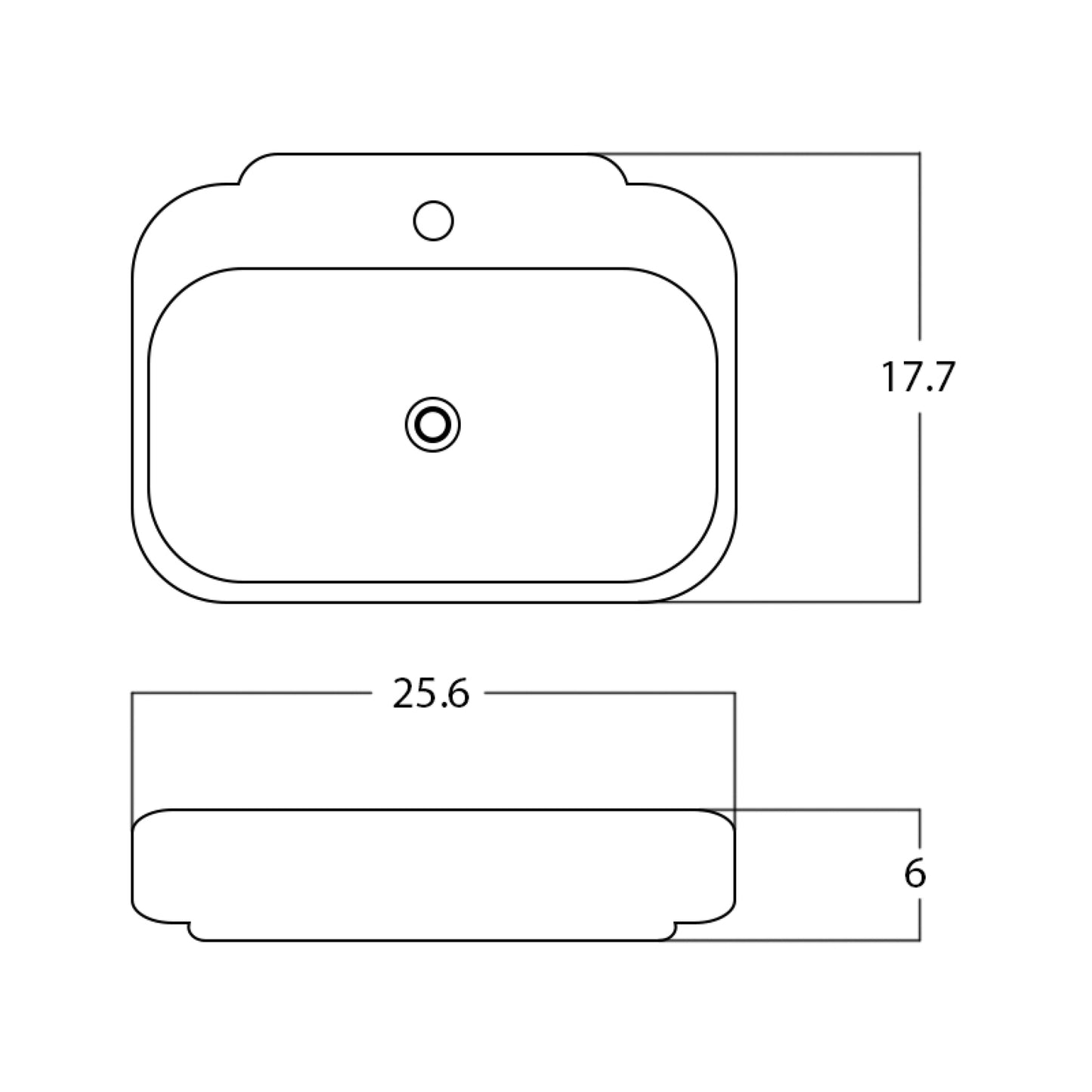25.6-in. x 17.7-in. Rectangle Bathroom Vessel Sink White Enamel Glaze