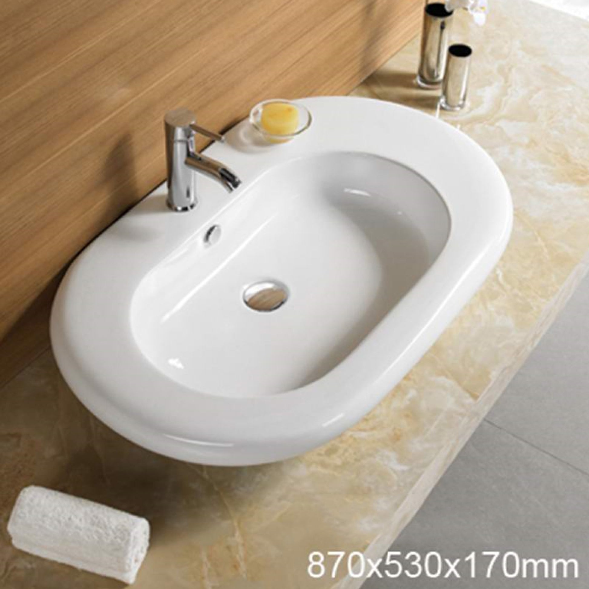 34.3-in. x 20.9-in. Oval Bathroom Vessel Sink White Enamel Glaze