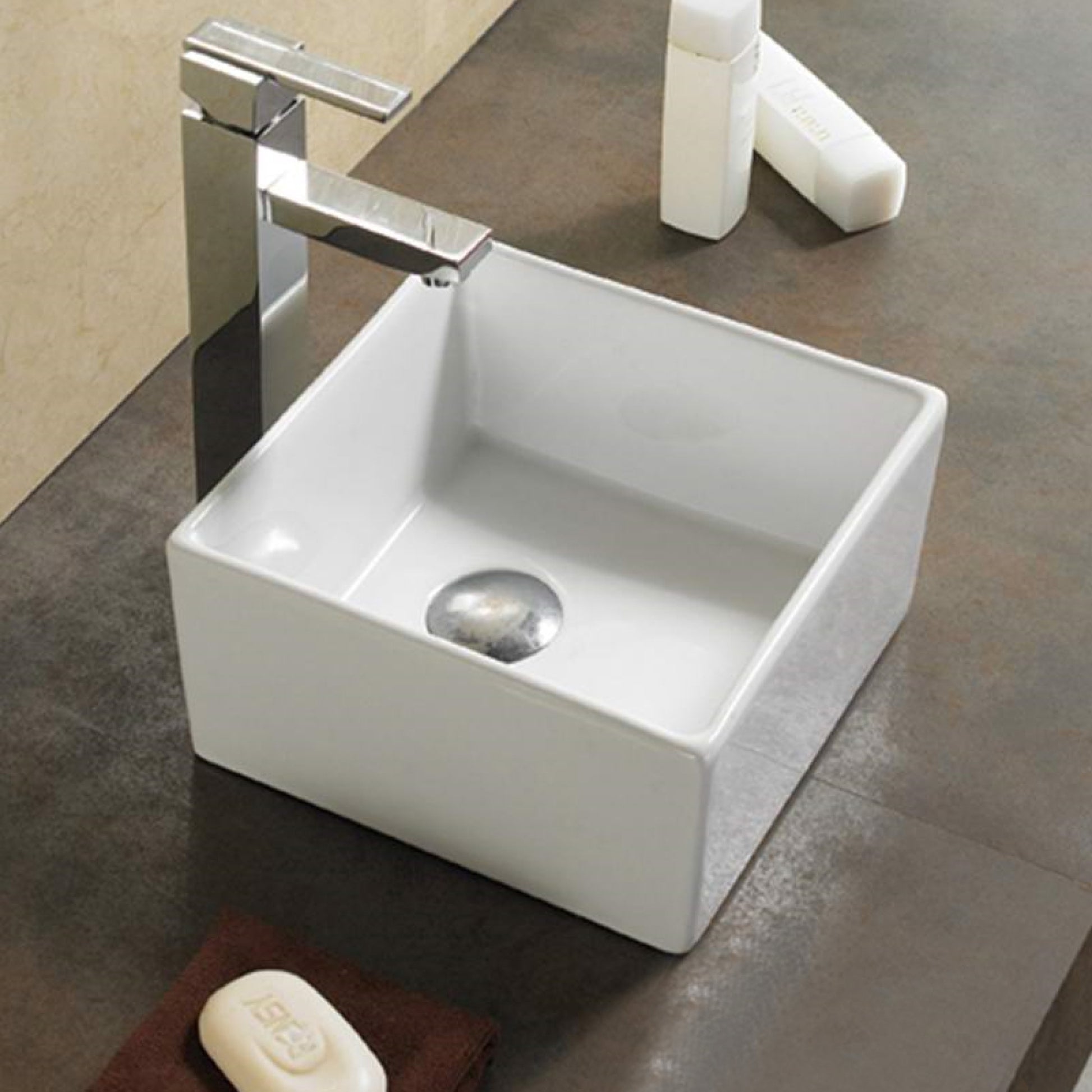 10.6-in. x 10.6-in. Square Bathroom Vessel Sink White Enamel Glaze