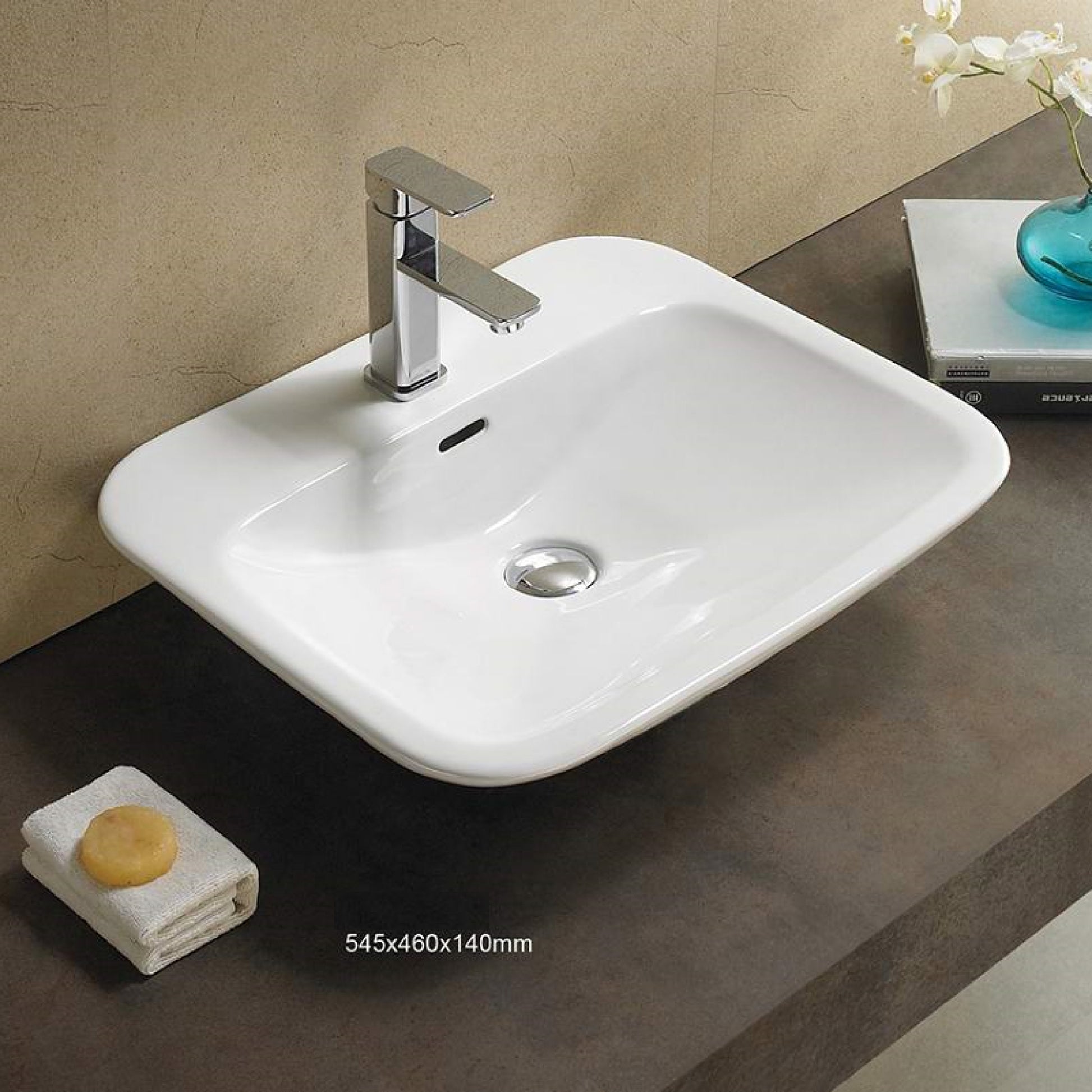 21.5-in. x 18.1-in. Rectangle Bathroom Vessel Sink White Enamel Glaze