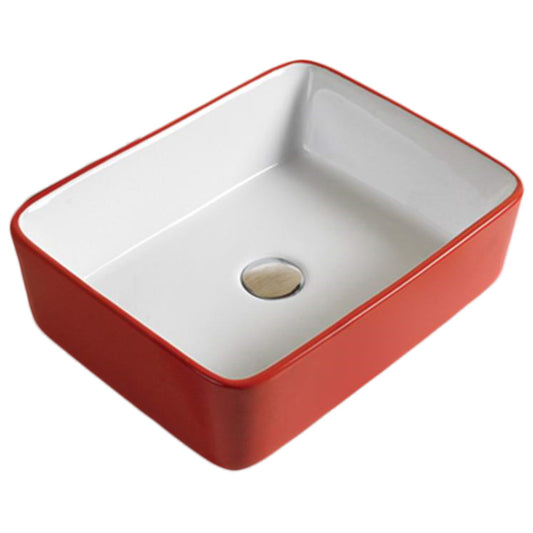 18.9-in. x 14.6-in. Rectangle Bathroom Vessel Sink Red-White Enamel Glaze