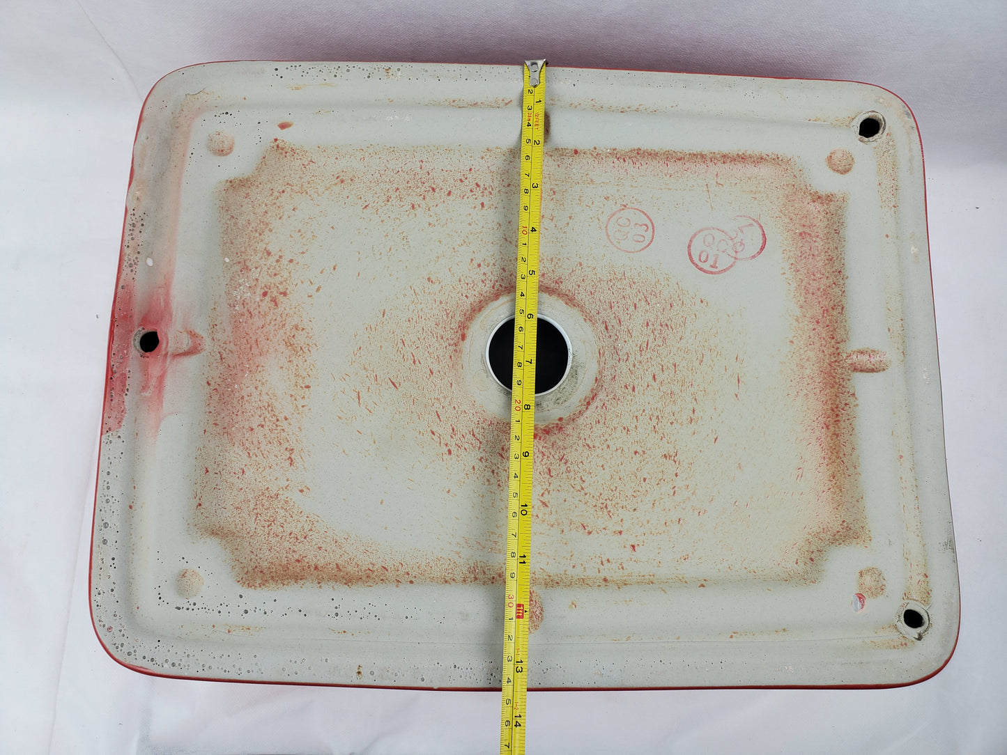 18.9-in. x 14.6-in. Rectangle Bathroom Vessel Sink Red-White Enamel Glaze