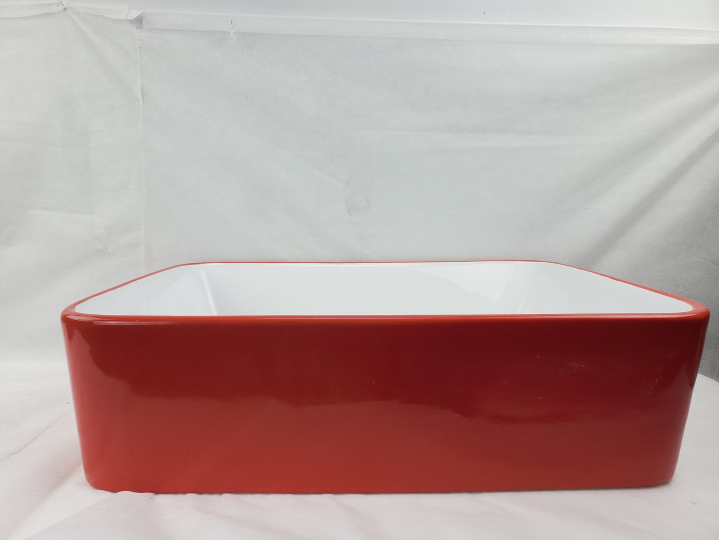 18.9-in. x 14.6-in. Rectangle Bathroom Vessel Sink Red-White Enamel Glaze