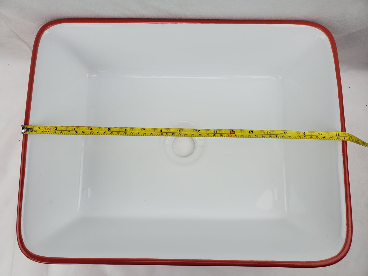 18.9-in. x 14.6-in. Rectangle Bathroom Vessel Sink Red-White Enamel Glaze