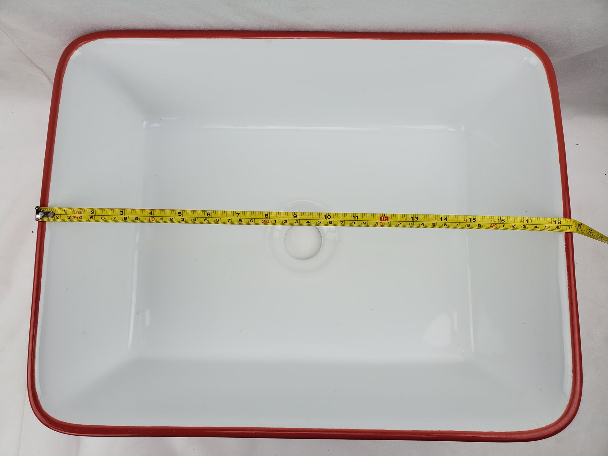 18.9-in. x 14.6-in. Rectangle Bathroom Vessel Sink Red-White Enamel Glaze