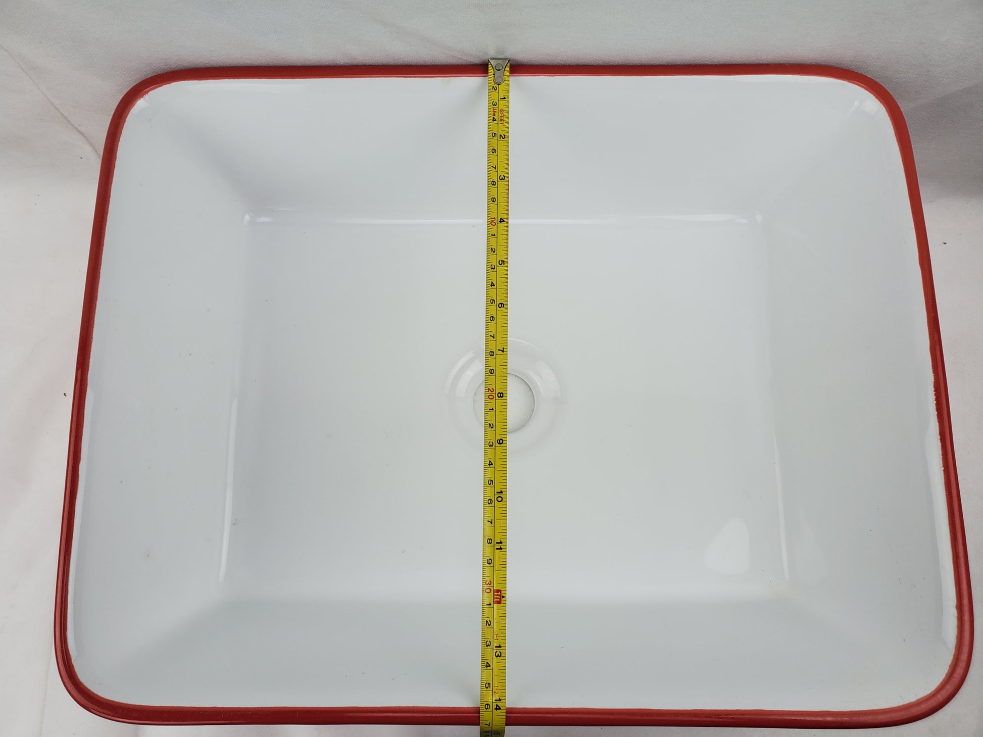 18.9-in. x 14.6-in. Rectangle Bathroom Vessel Sink Red-White Enamel Glaze