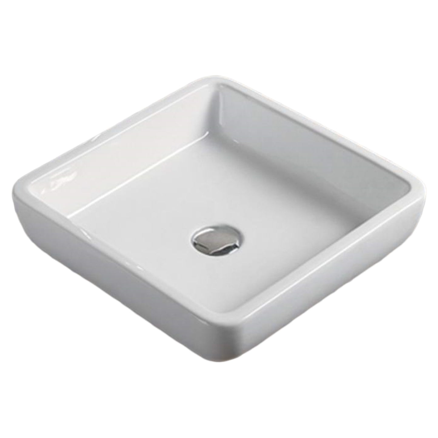 15.9-in. x 15.9-in. Square Bathroom Vessel Sink White Enamel Glaze