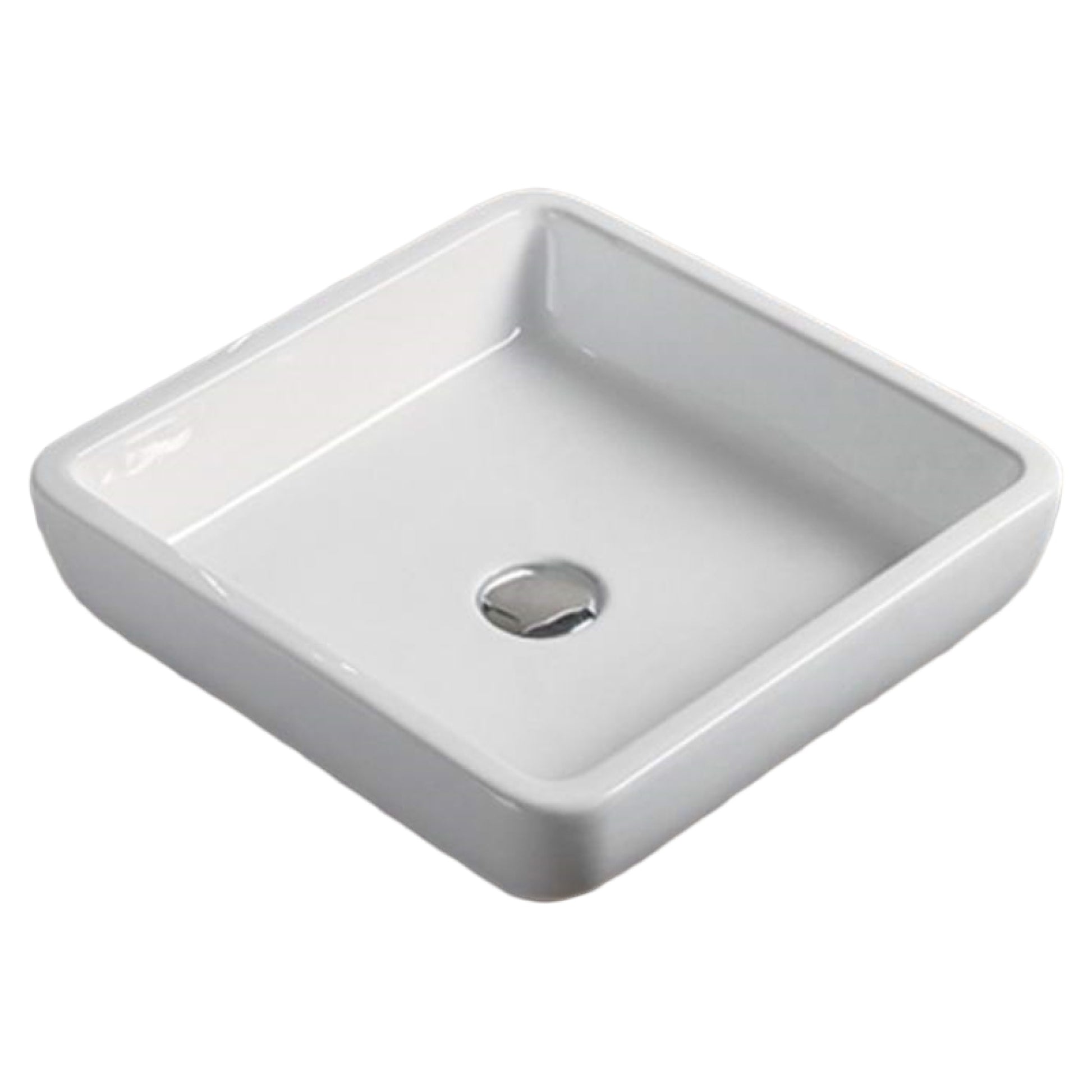 15.9-in. x 15.9-in. Square Bathroom Vessel Sink White Enamel Glaze