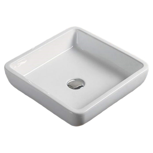 15.9-in. x 15.9-in. Square Bathroom Vessel Sink White Enamel Glaze