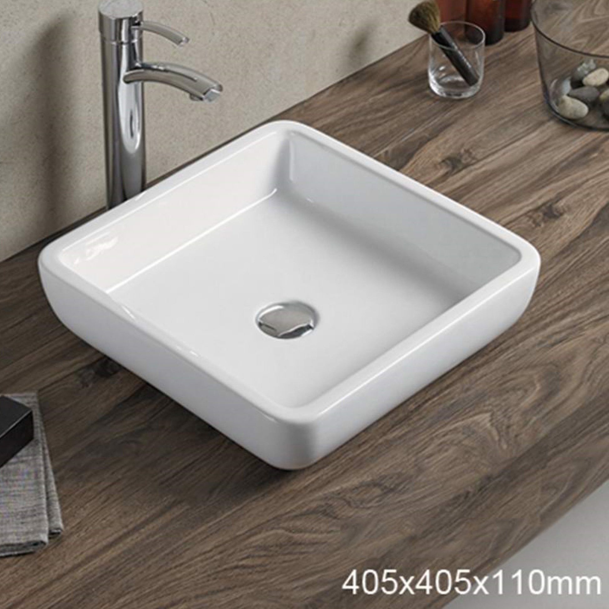 15.9-in. x 15.9-in. Square Bathroom Vessel Sink White Enamel Glaze