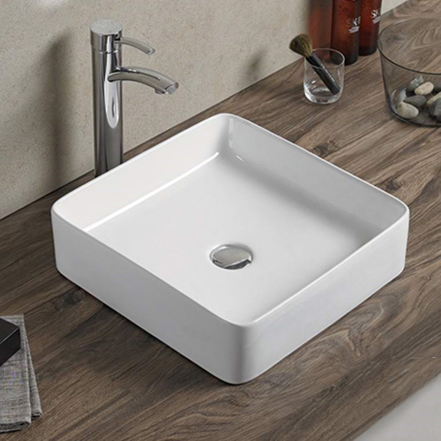 16.1-in. x 15.6-in. Rectangle Bathroom Vessel Sink White Enamel Glaze