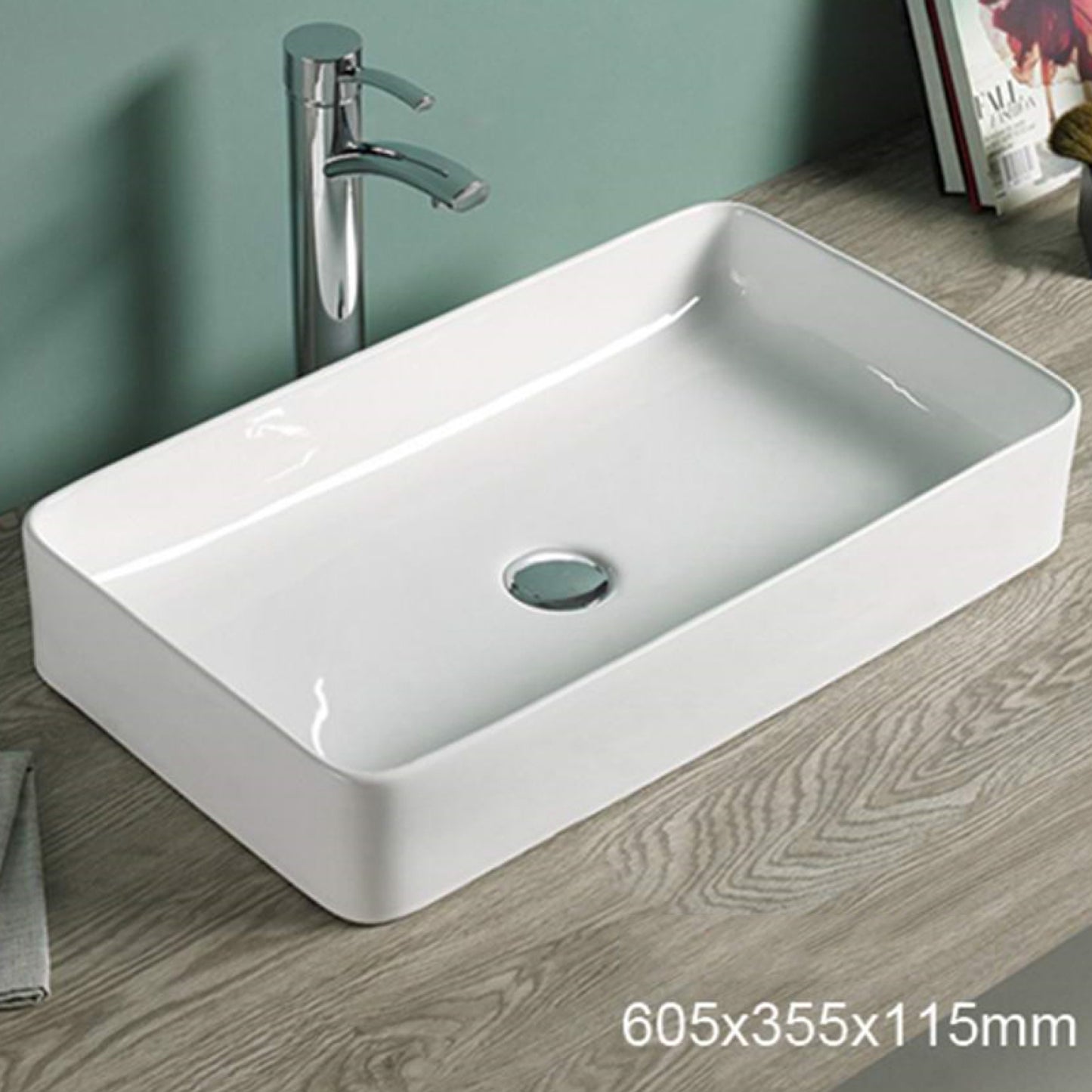 23.8-in. x 15-in. Rectangle Bathroom Vessel Sink White Enamel Glaze