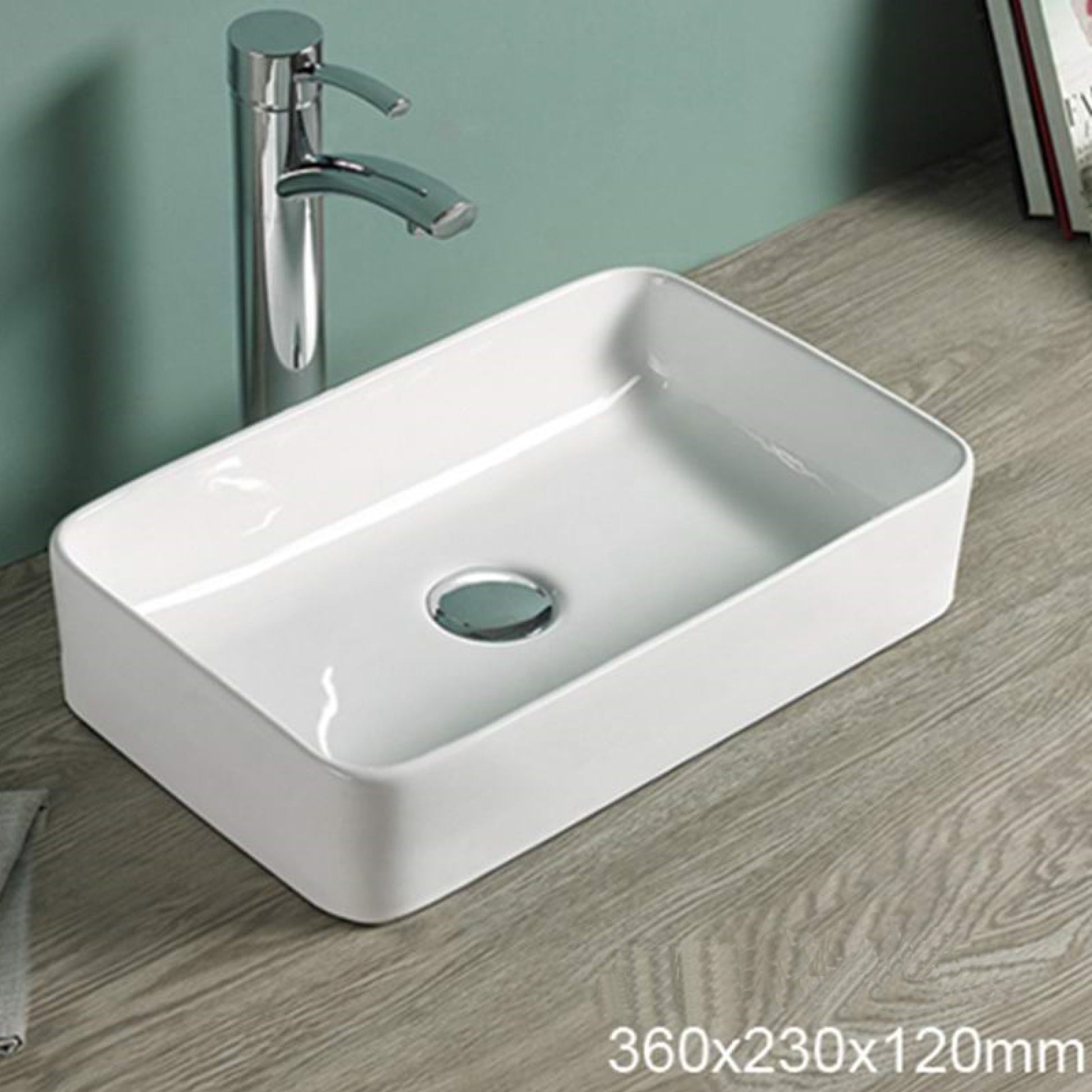 14.2-in. x 9.1-in. Rectangle Bathroom Vessel Sink White Enamel Glaze
