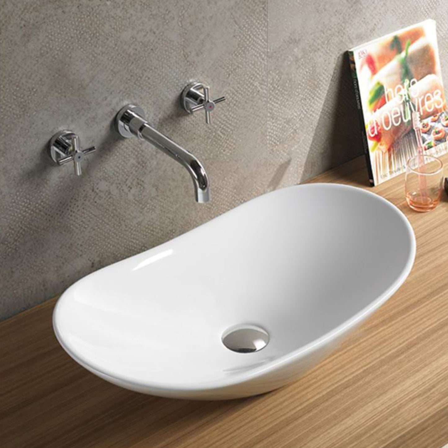 24.2-in. x 14.2-in. Oval Bathroom Vessel Sink White Enamel Glaze