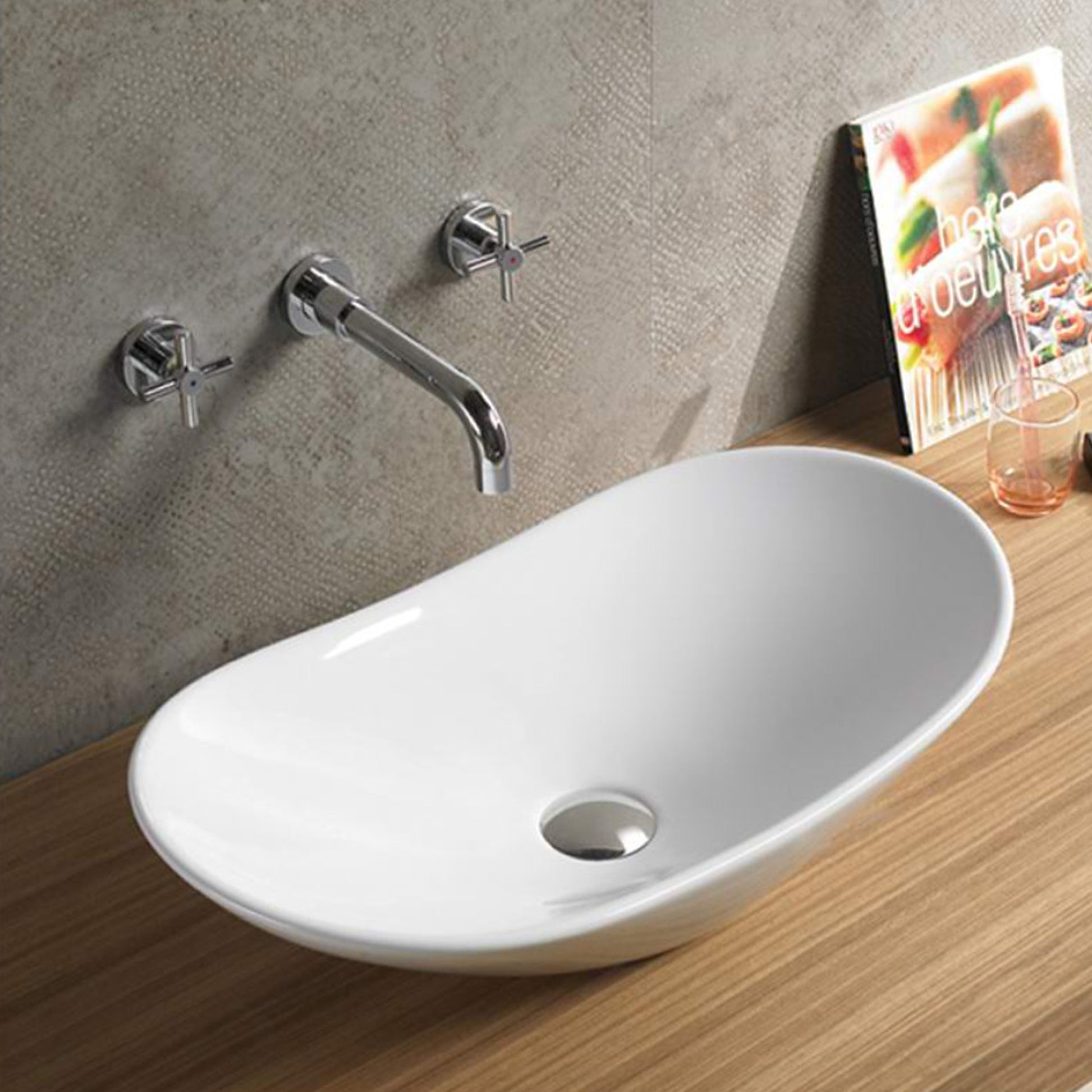 24.2-in. x 14.2-in. Oval Bathroom Vessel Sink White Enamel Glaze