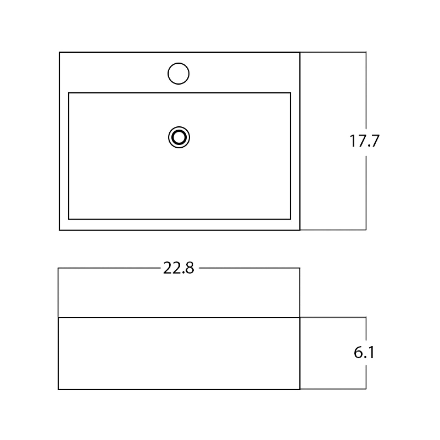 22.8-in. x 17.7-in. Rectangle Bathroom Vessel Sink White Enamel Glaze