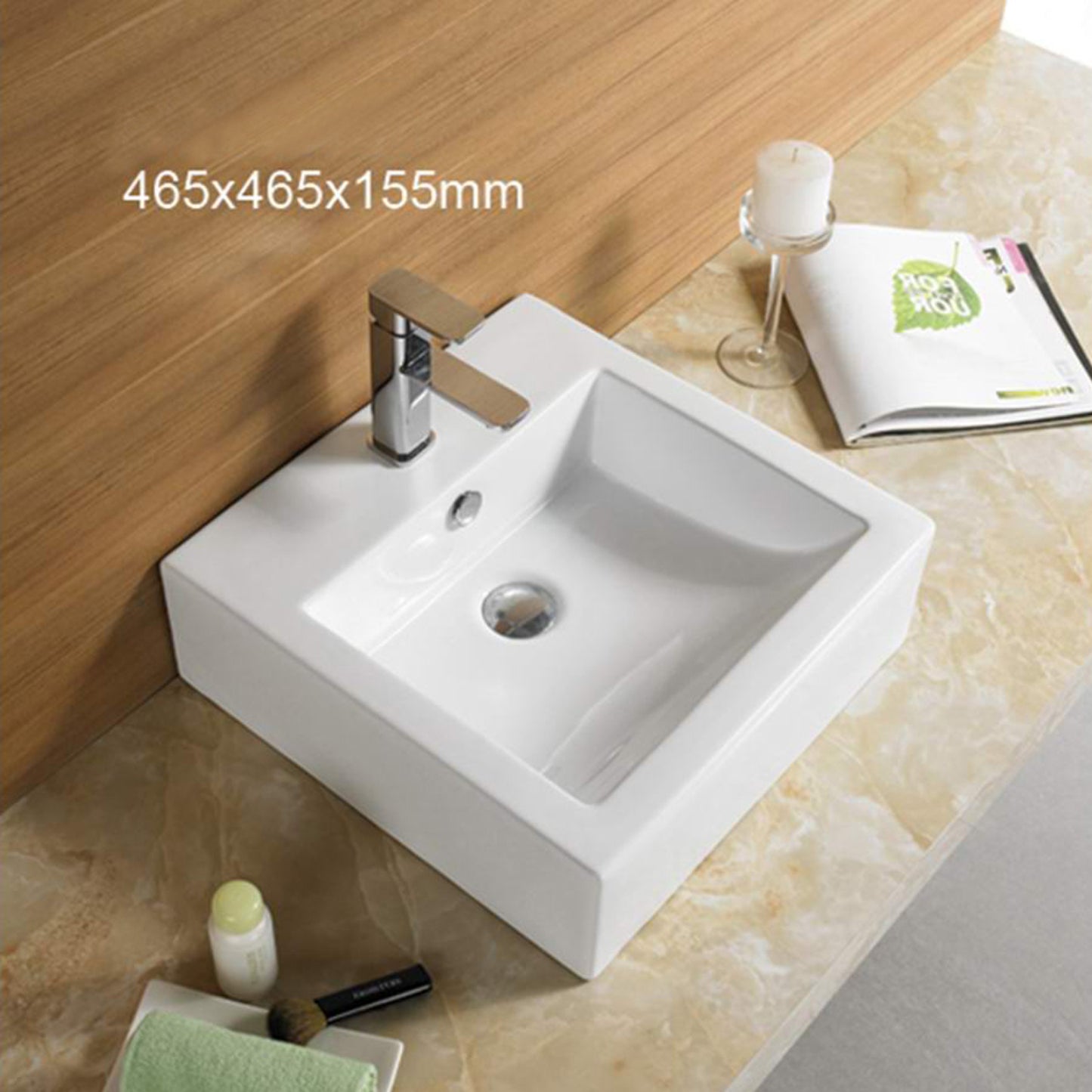 18.3-in. x 18.3-in. Square Bathroom Vessel Sink White Enamel Glaze