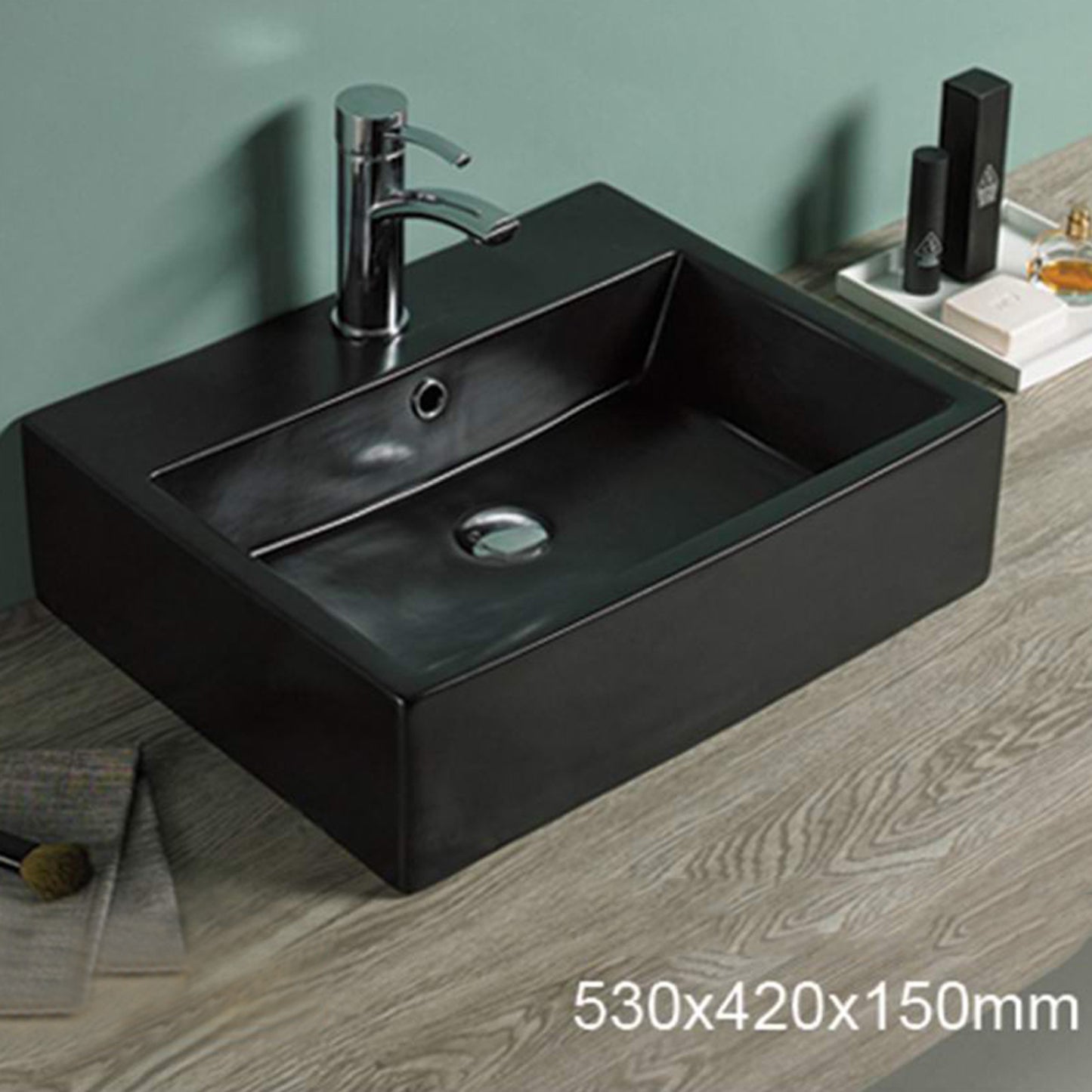 20.9-in. x 16.5-in. Rectangle Bathroom Vessel Sink Black Enamel Glaze