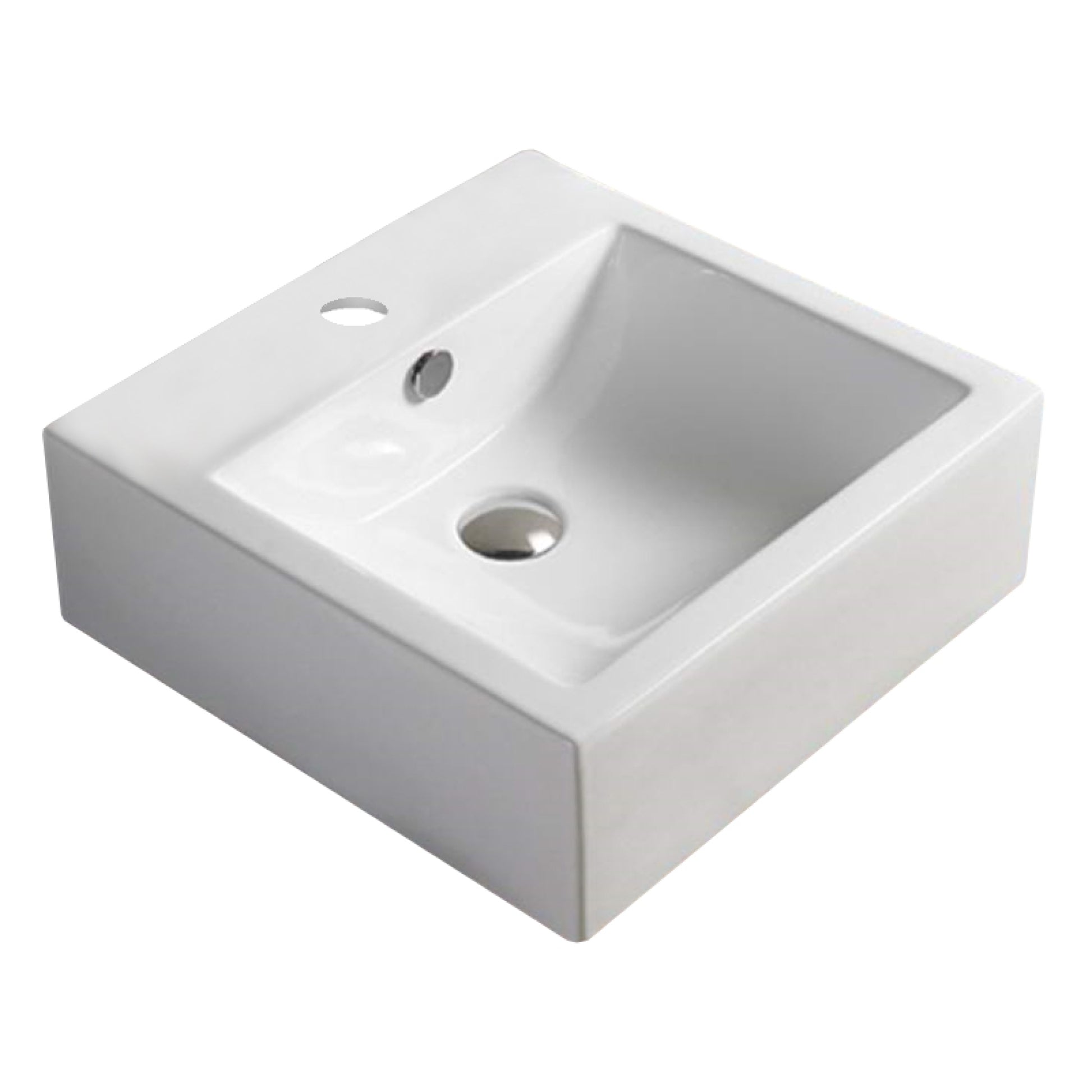 18.1-in. x 18.1-in. Square Bathroom Vessel Sink White Enamel Glaze