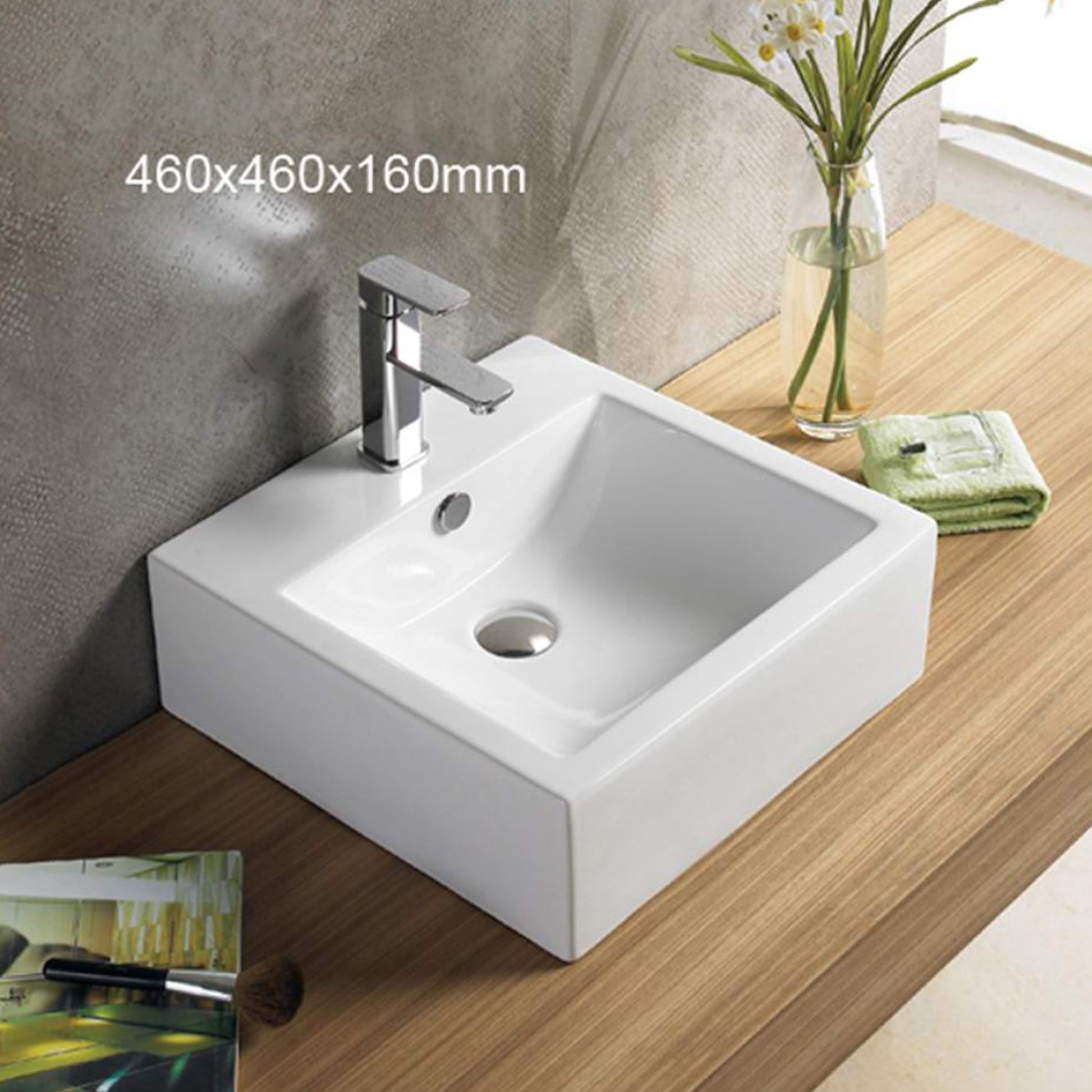 18.1-in. x 18.1-in. Square Bathroom Vessel Sink White Enamel Glaze