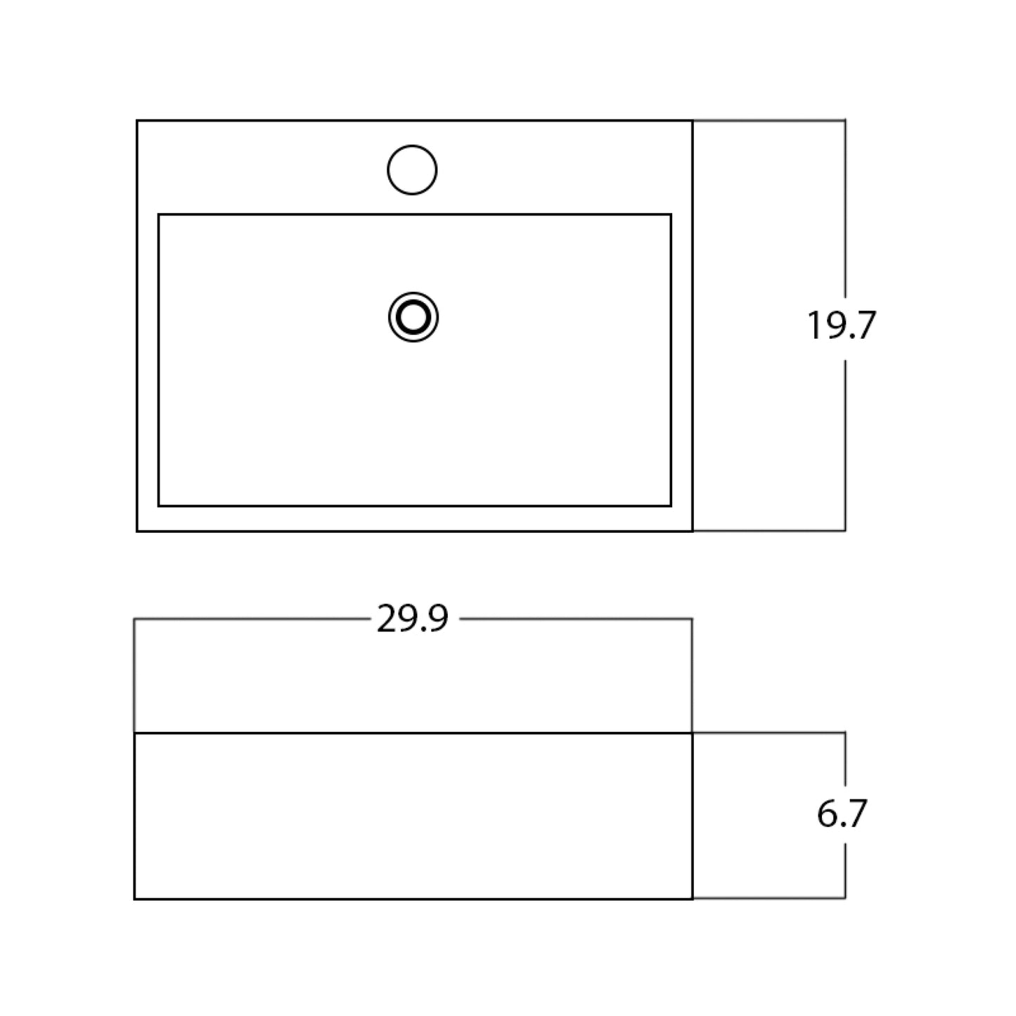 29.9-in. x 19.7-in. Rectangle Bathroom Vessel Sink White Enamel Glaze