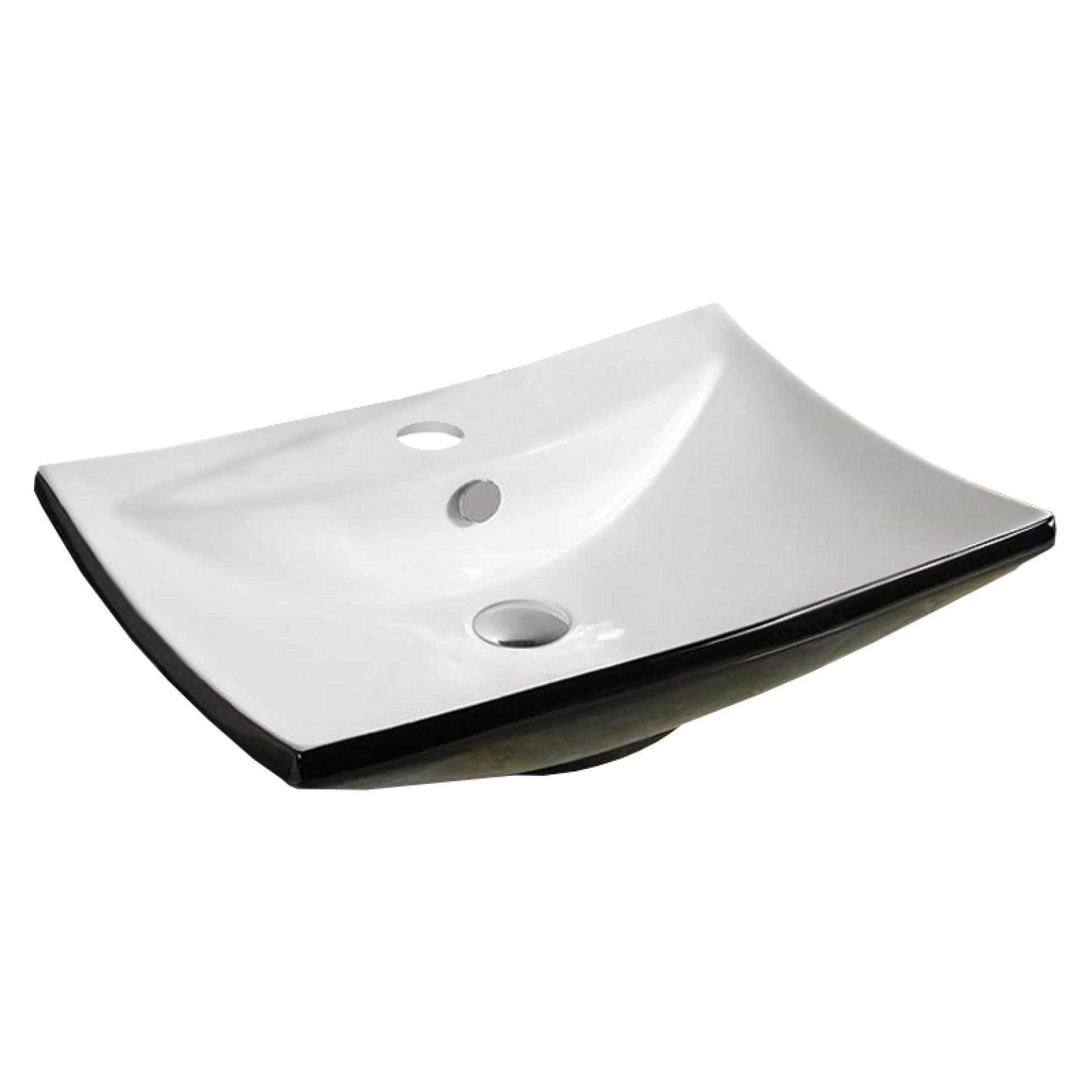 23.8-in. x 17.9-in. Rectangle Bathroom Vessel Sink Black-White Enamel Glaze