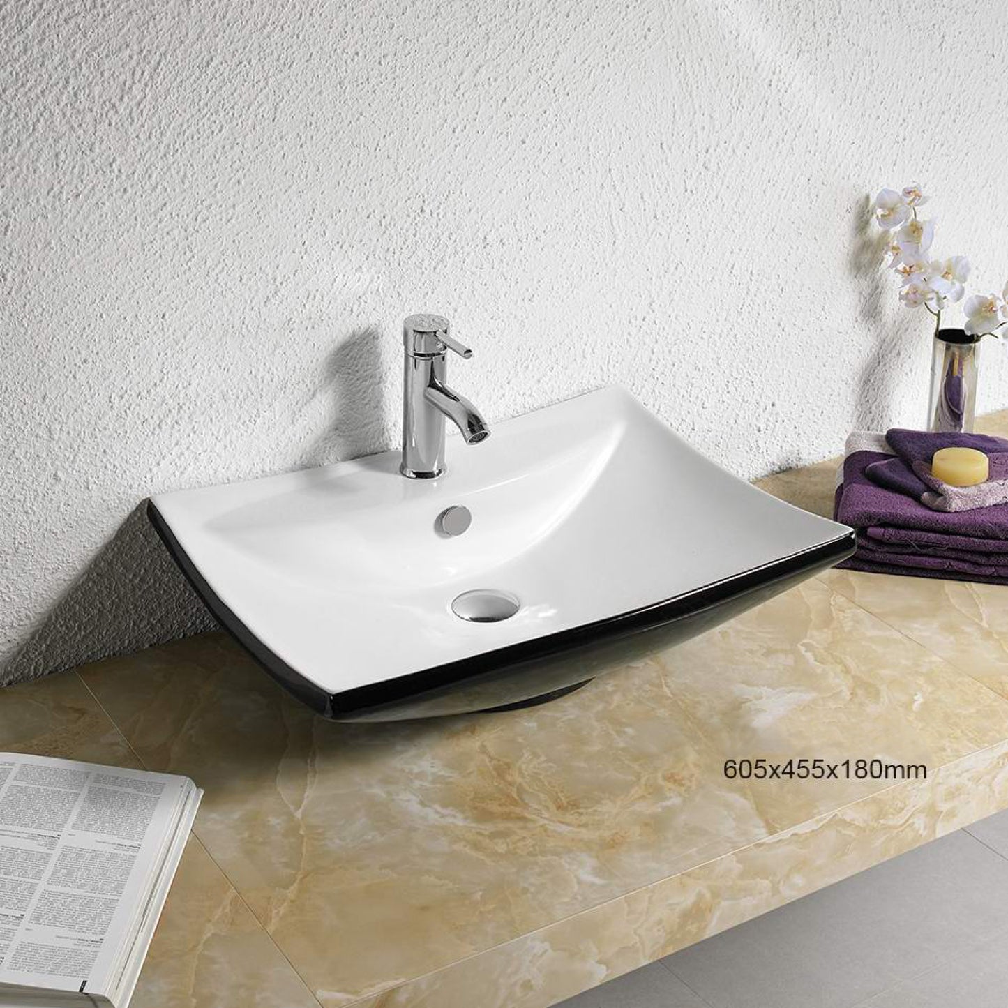 23.8-in. x 17.9-in. Rectangle Bathroom Vessel Sink Black-White Enamel Glaze