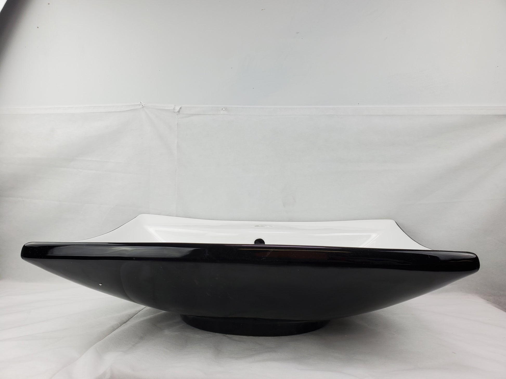 23.8-in. x 17.9-in. Rectangle Bathroom Vessel Sink Black-White Enamel Glaze