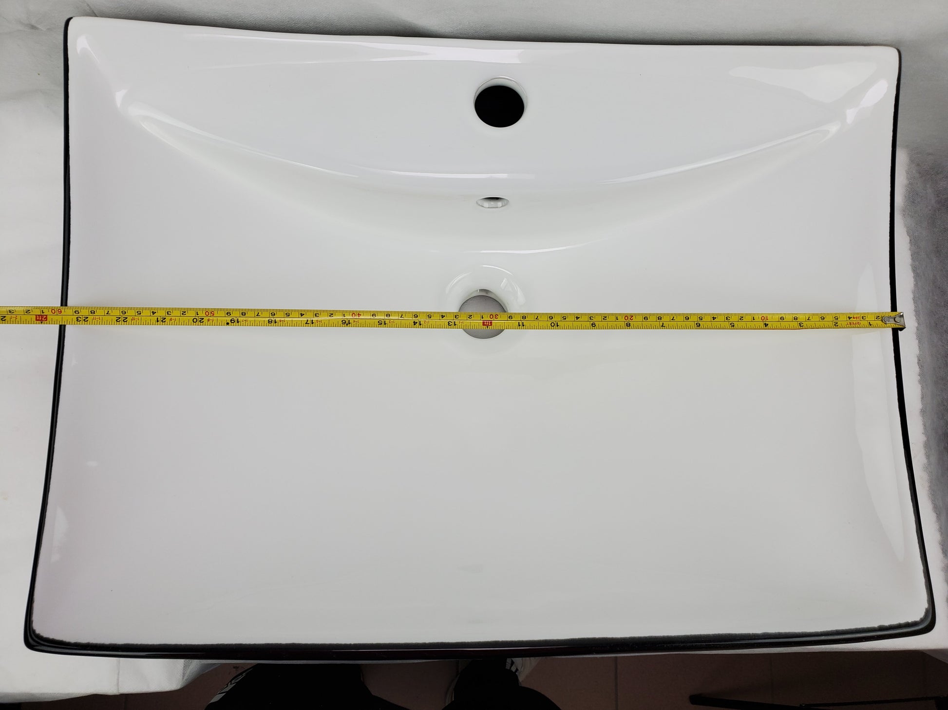 23.8-in. x 17.9-in. Rectangle Bathroom Vessel Sink Black-White Enamel Glaze