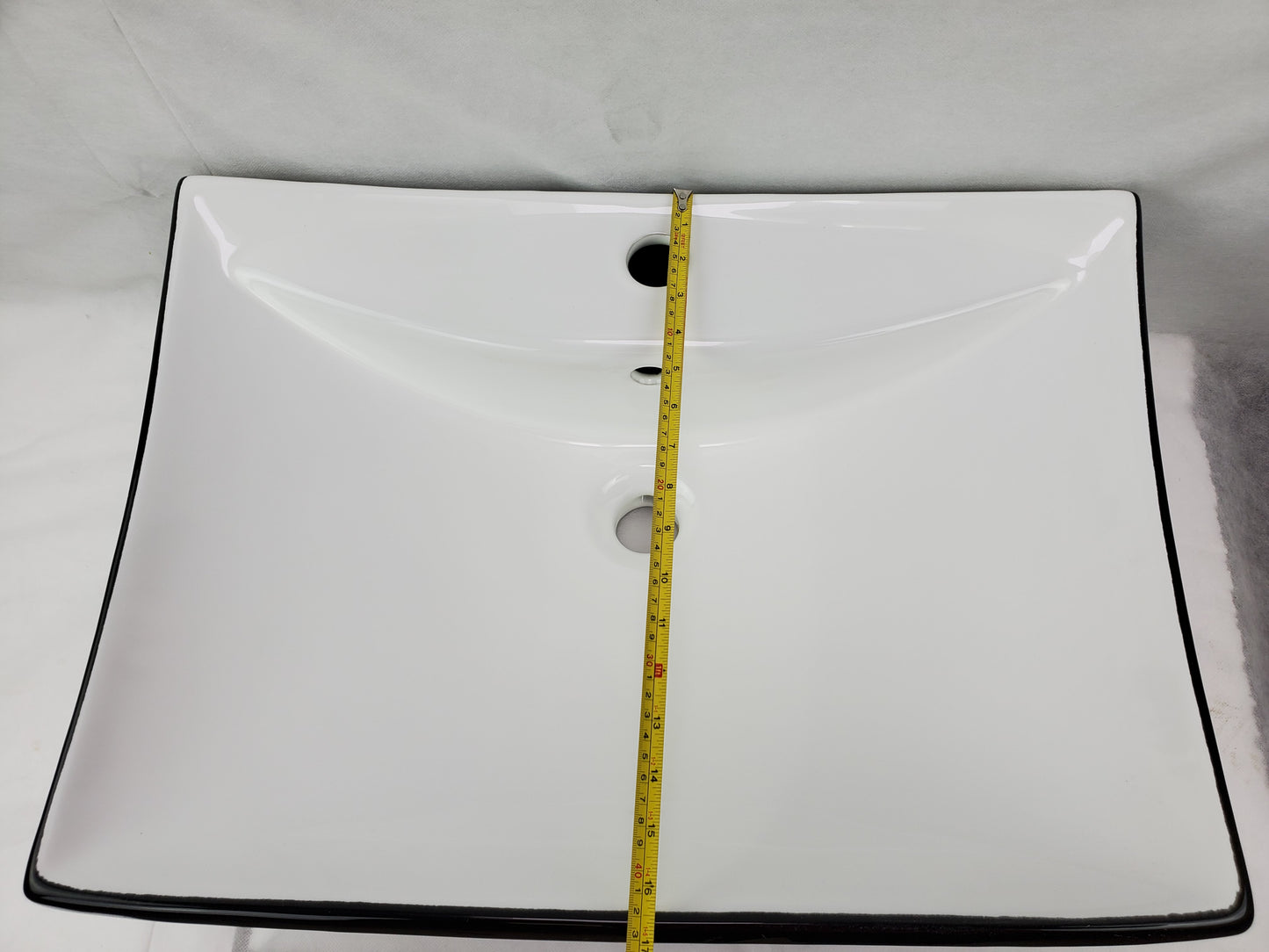 23.8-in. x 17.9-in. Rectangle Bathroom Vessel Sink Black-White Enamel Glaze