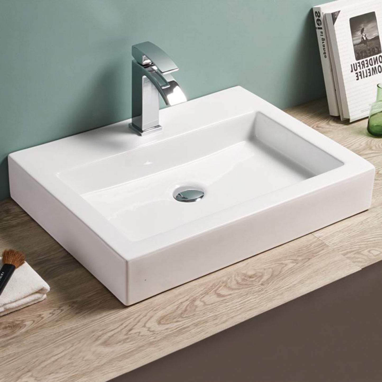 24-in. x 18.3-in. Rectangle Bathroom Vessel Sink White Enamel Glaze