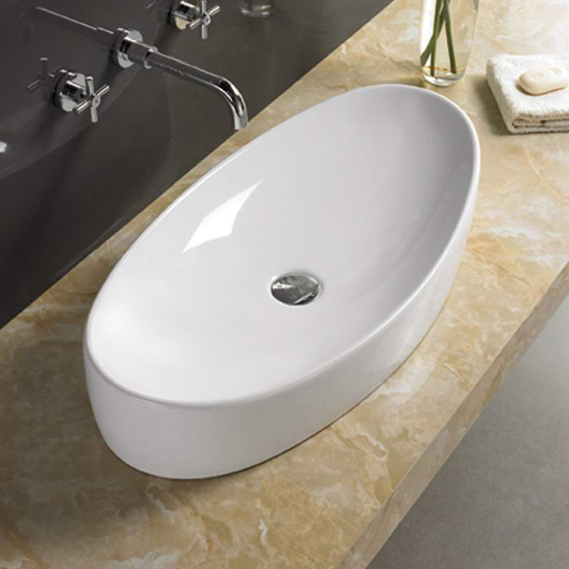31-in. x 15.4-in. Oval Bathroom Vessel Sink White Enamel Glaze