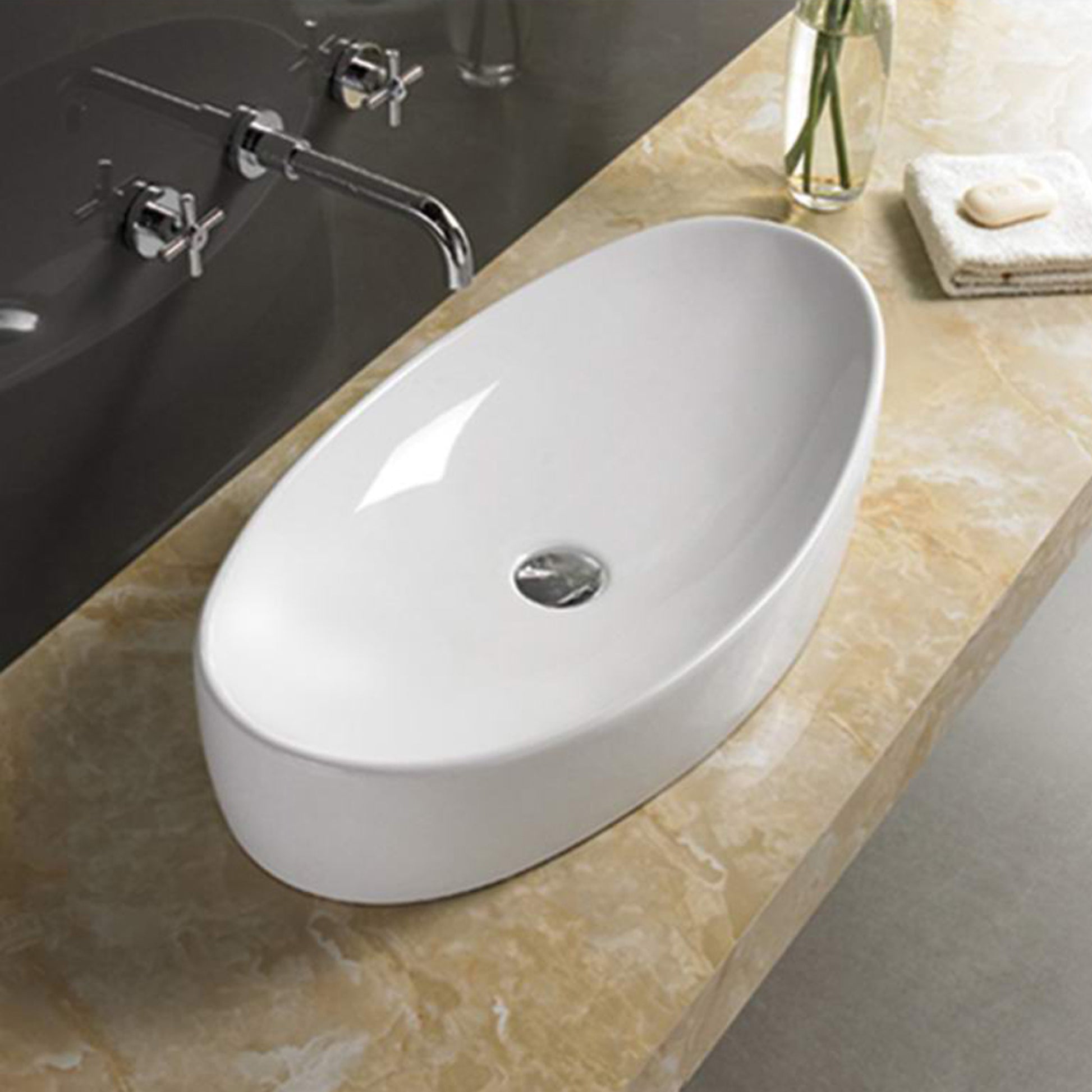 25.6-in. x 13.6-in. Oval Bathroom Vessel Sink White Enamel Glaze