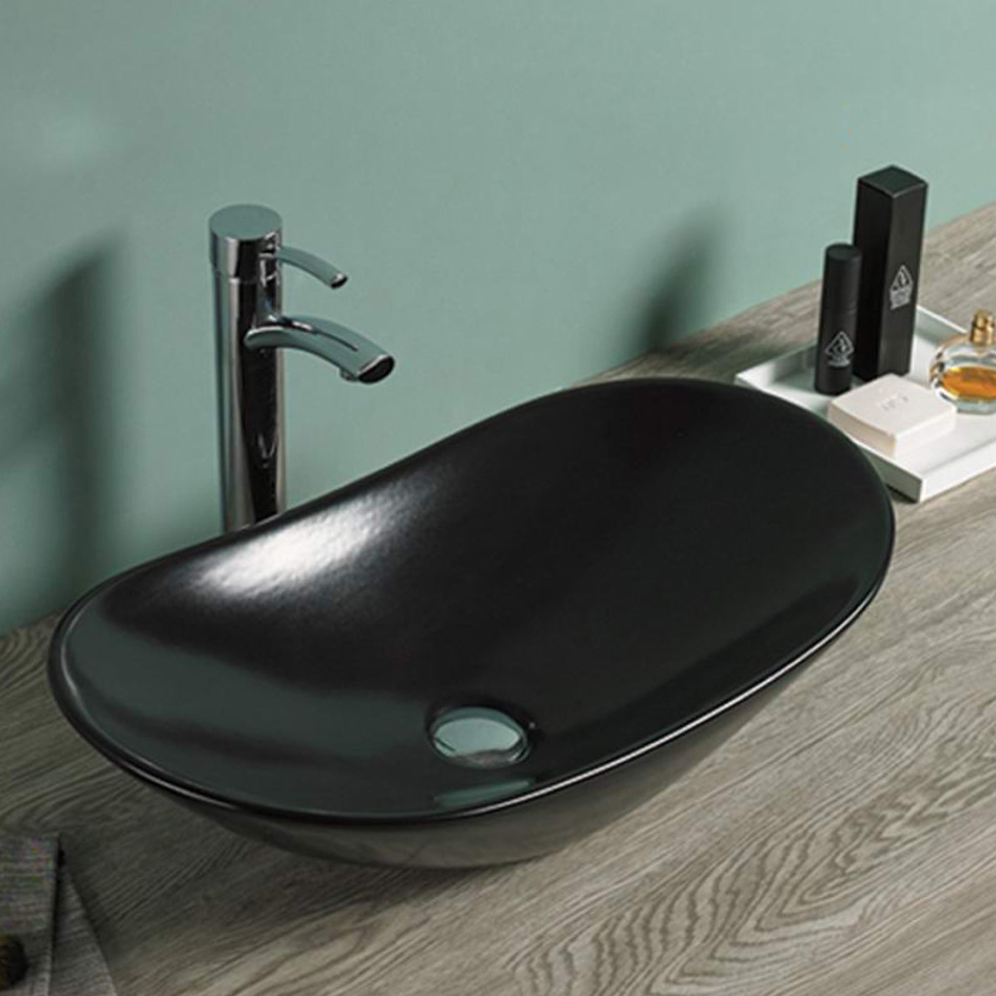 24.2-in. x 14.2-in. Oval Bathroom Vessel Sink Black Enamel Glaze