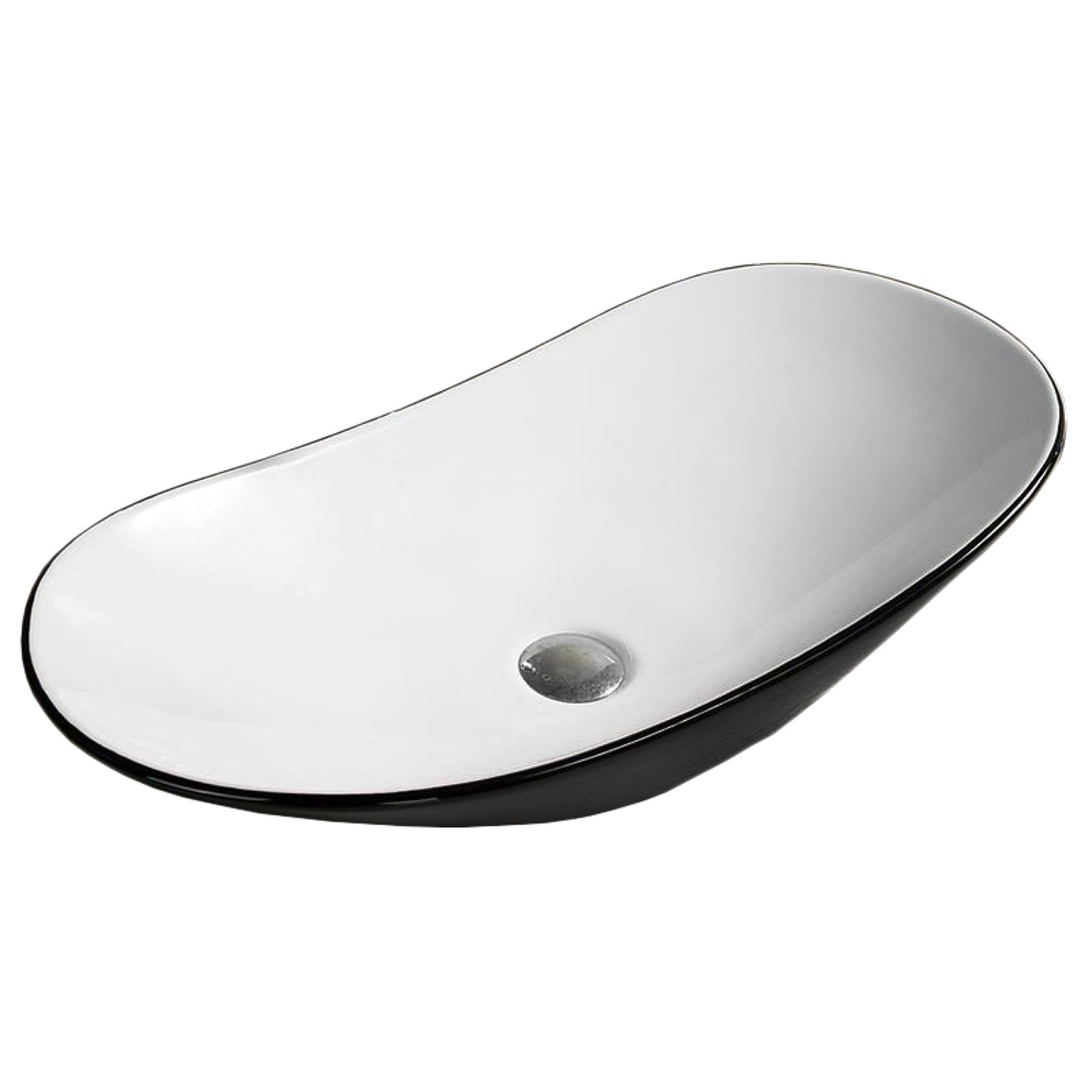 28.5-in. x 14.6-in. Oval Bathroom Vessel Sink Black-White Enamel Glaze