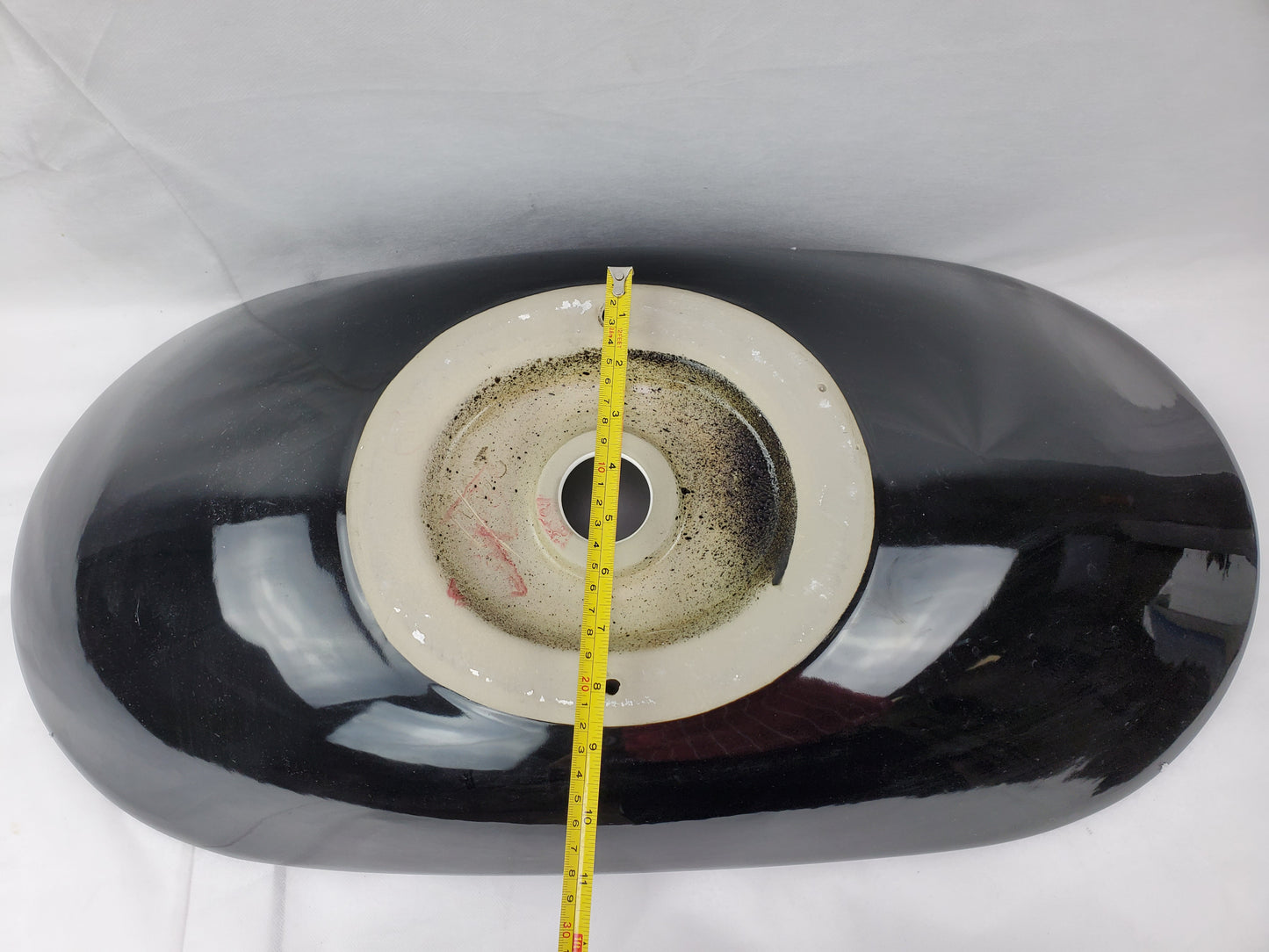 28.5-in. x 14.6-in. Oval Bathroom Vessel Sink Black-White Enamel Glaze