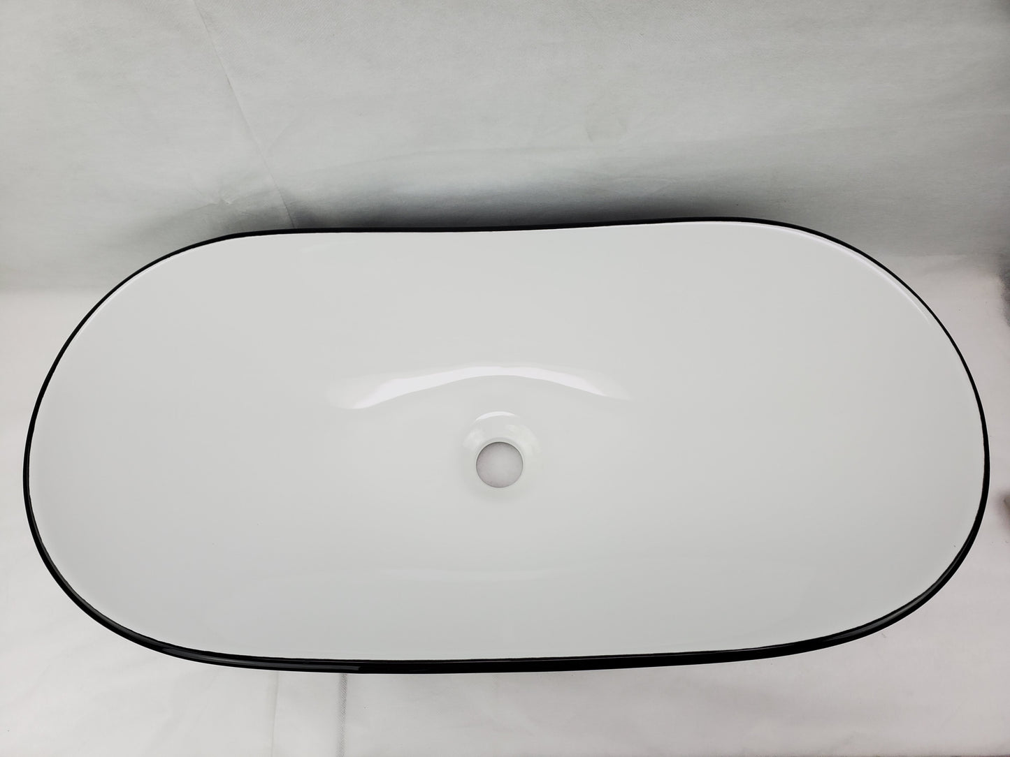 28.5-in. x 14.6-in. Oval Bathroom Vessel Sink Black-White Enamel Glaze