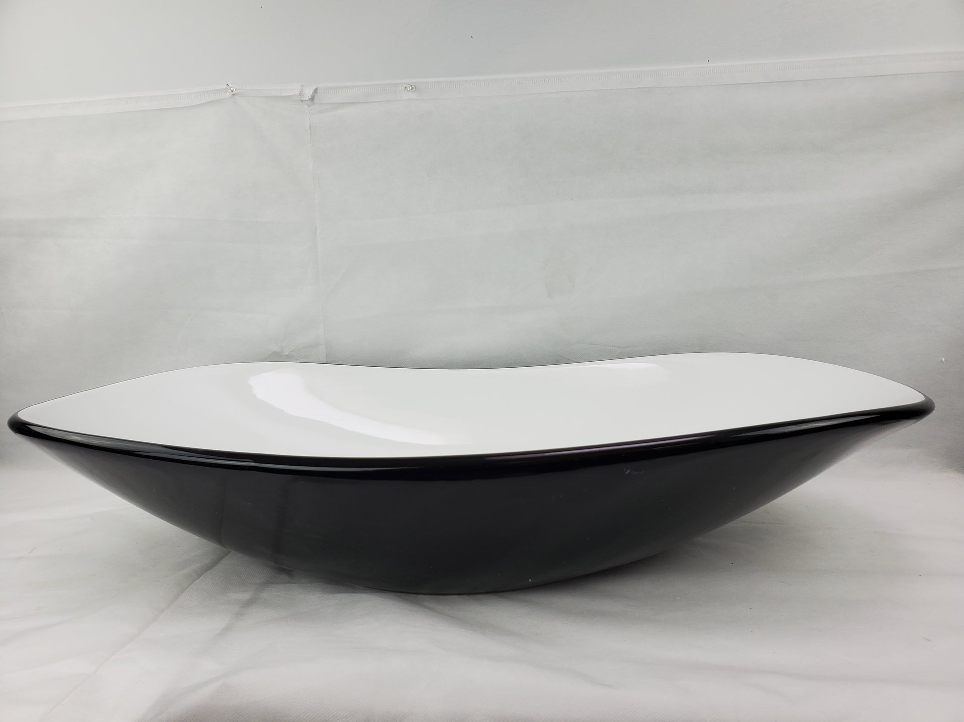 28.5-in. x 14.6-in. Oval Bathroom Vessel Sink Black-White Enamel Glaze