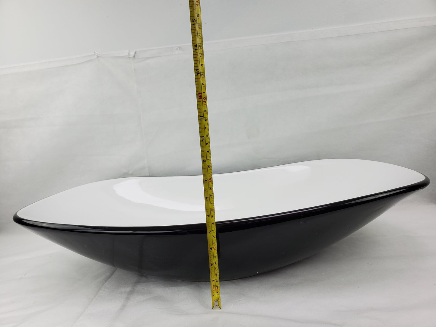 28.5-in. x 14.6-in. Oval Bathroom Vessel Sink Black-White Enamel Glaze